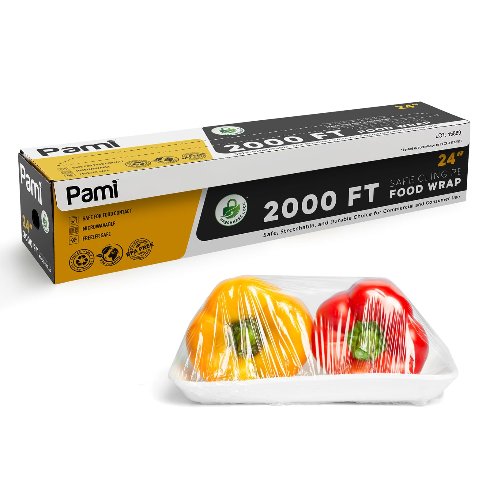 PAMI 24"X2000ft Clear Plastic Cling Wrap for Food, Bulk Commercial Food Wrap with Dispenser, Bpa-Free, Microwave & Freezer Safe