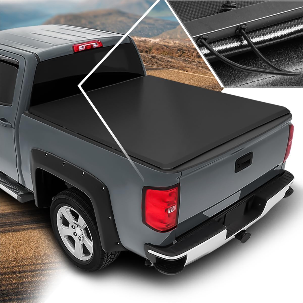 FRP Hard Tri-Fold Truck Bed Tonneau Cover Compatible with 05-11 Dodge Dakota Mitsubishi Raider 5.3Ft Fleetside Short Bed