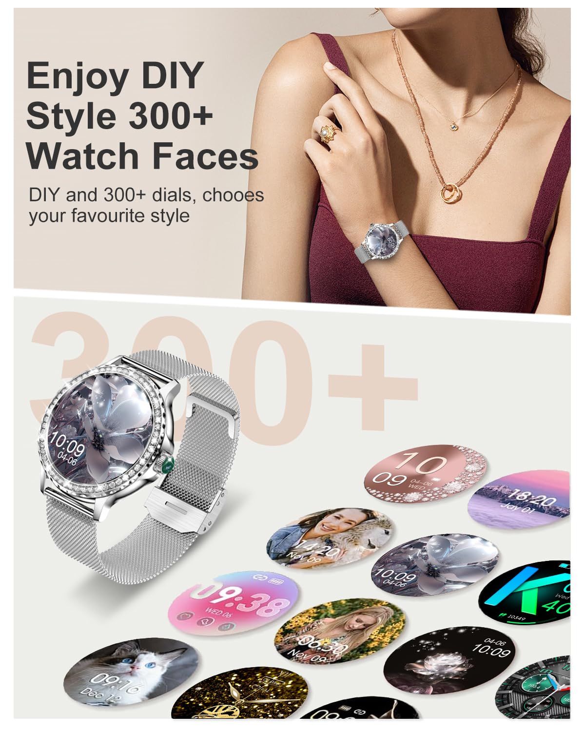 Smartwatch dla kobiet i mężczyzn, odbieranie/nawiązywanie połączeń, smartwatch 3.3 cm, 2 paski i podzielony ekran, 120+ sportowy zegarek fitness z pulsometrem SpO2, damski smartwatch IP67 dla iOS i