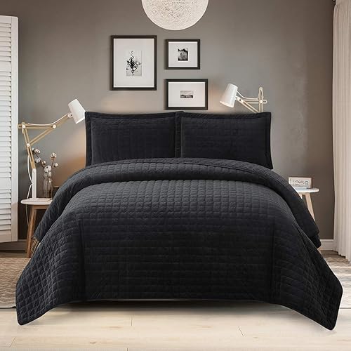 Miniatura 7 de Royal Hotel Bedding Edredón de terciopelo de felpa tamaño Queen, terciopelo gris de 92 x 96 pulgadas, juego de 3 piezas, edredón de lujo 100%