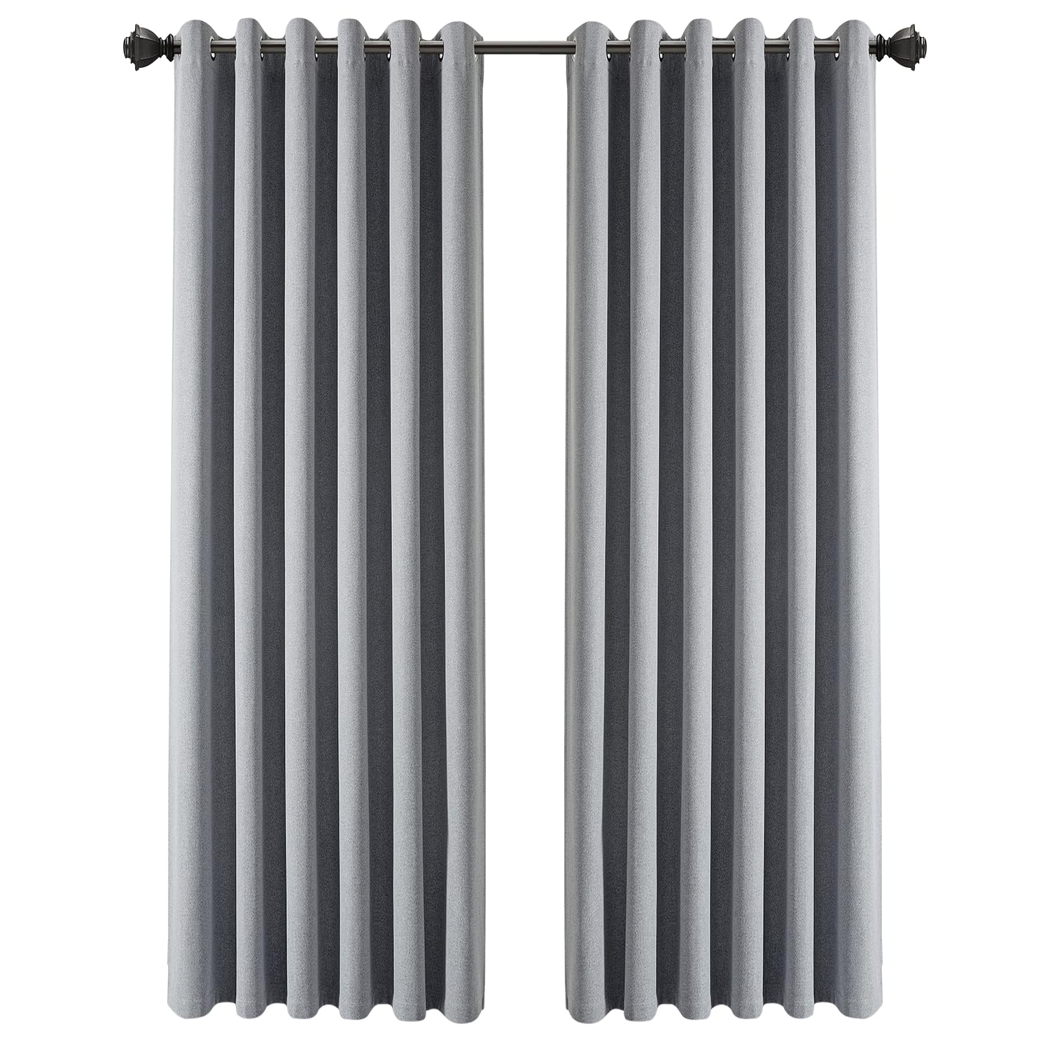 INSPIRE HOMEWARE 100% Blackout Curtains for Bedroom 66x90 Inch Grey Eyelet Linen Curtains Thermal Insulated & Privacy Protection Ring Top Curtain for living Room 2 Panels with Matching Tiebacks