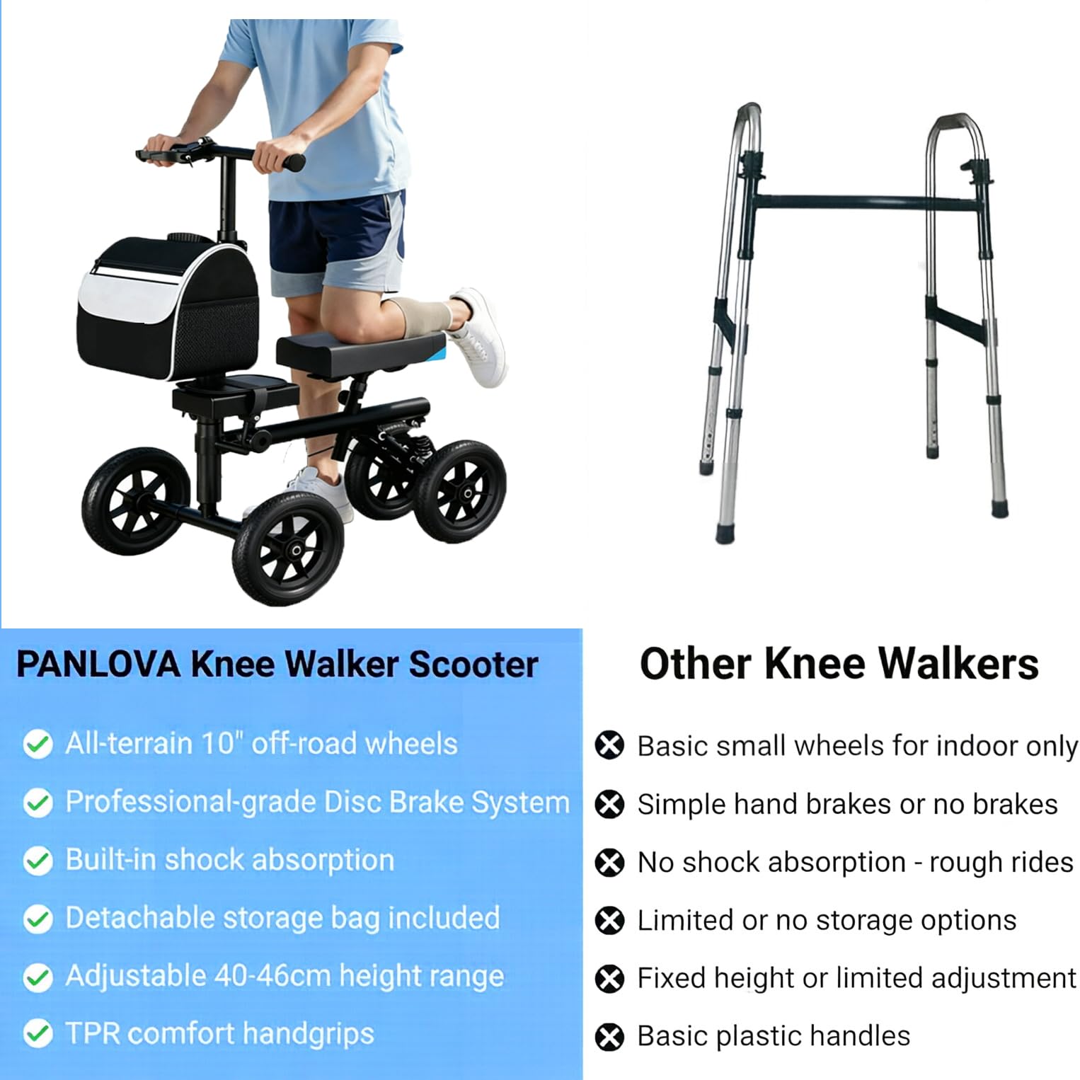 Scooter ortopédico para Lesiones, Rodilla Ajustable y Capacidad de 150 kg