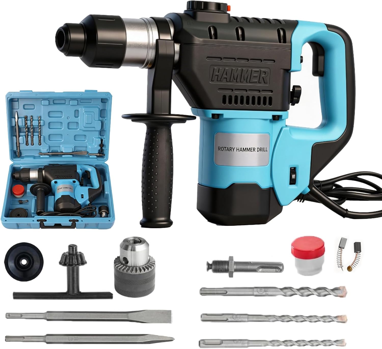 Electric Demolition Hammers, 1-1/4 Inch SDS-Plus Rotary Hammer Drill, 10 Amp Heavy Duty Chipping Hammer w/Vibration Control & Safety Clutch, Variable Speed Power Tool for Concrete Breaking
