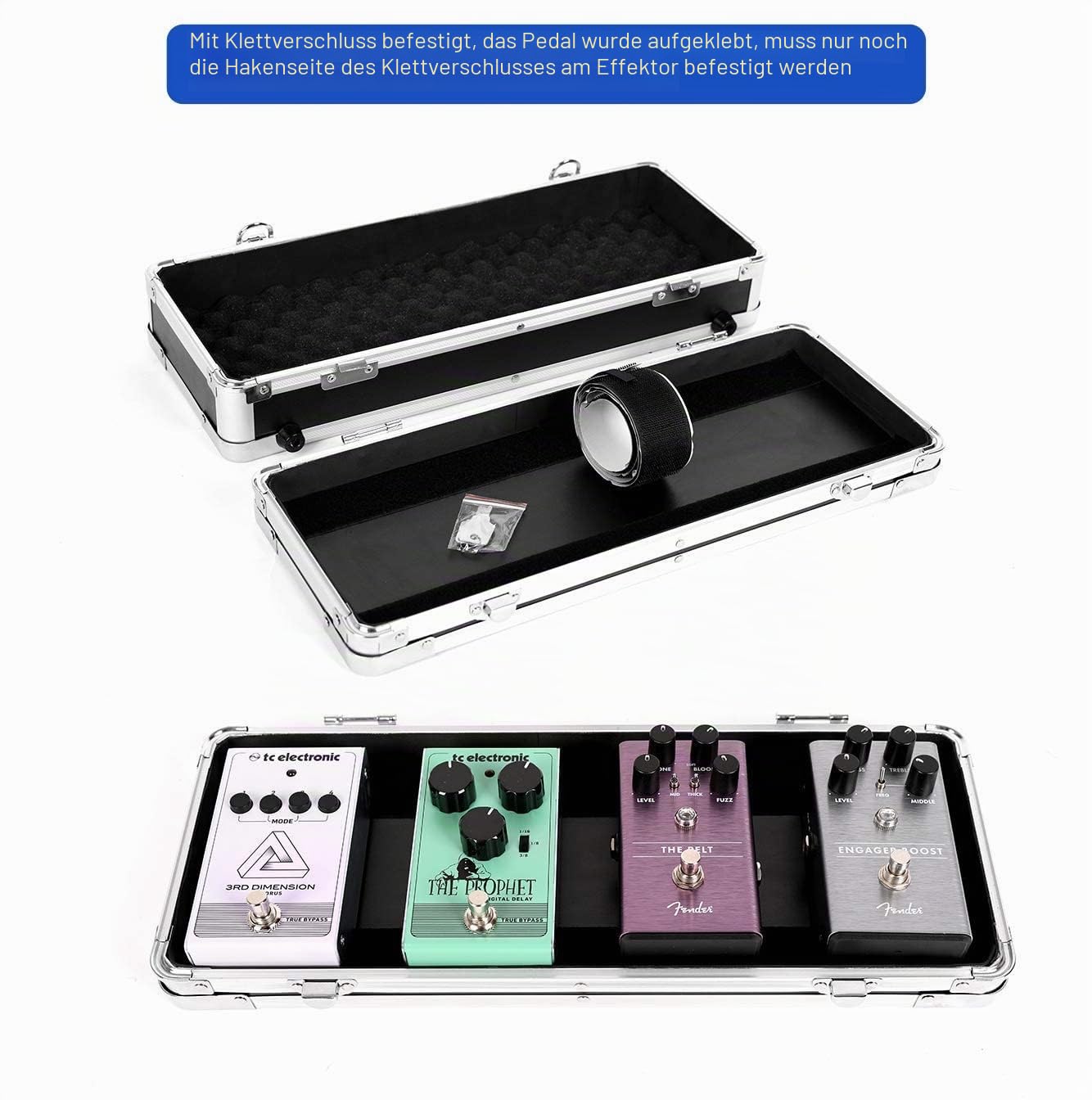 Ghost Fire Gitarren-Multieffekt-Pedalkoffer, 42,9 x 14 x 7,1 cm, mit Pedal-Montageband, stabiles Verriegelungsaluminium, T-Serie T-EC4
