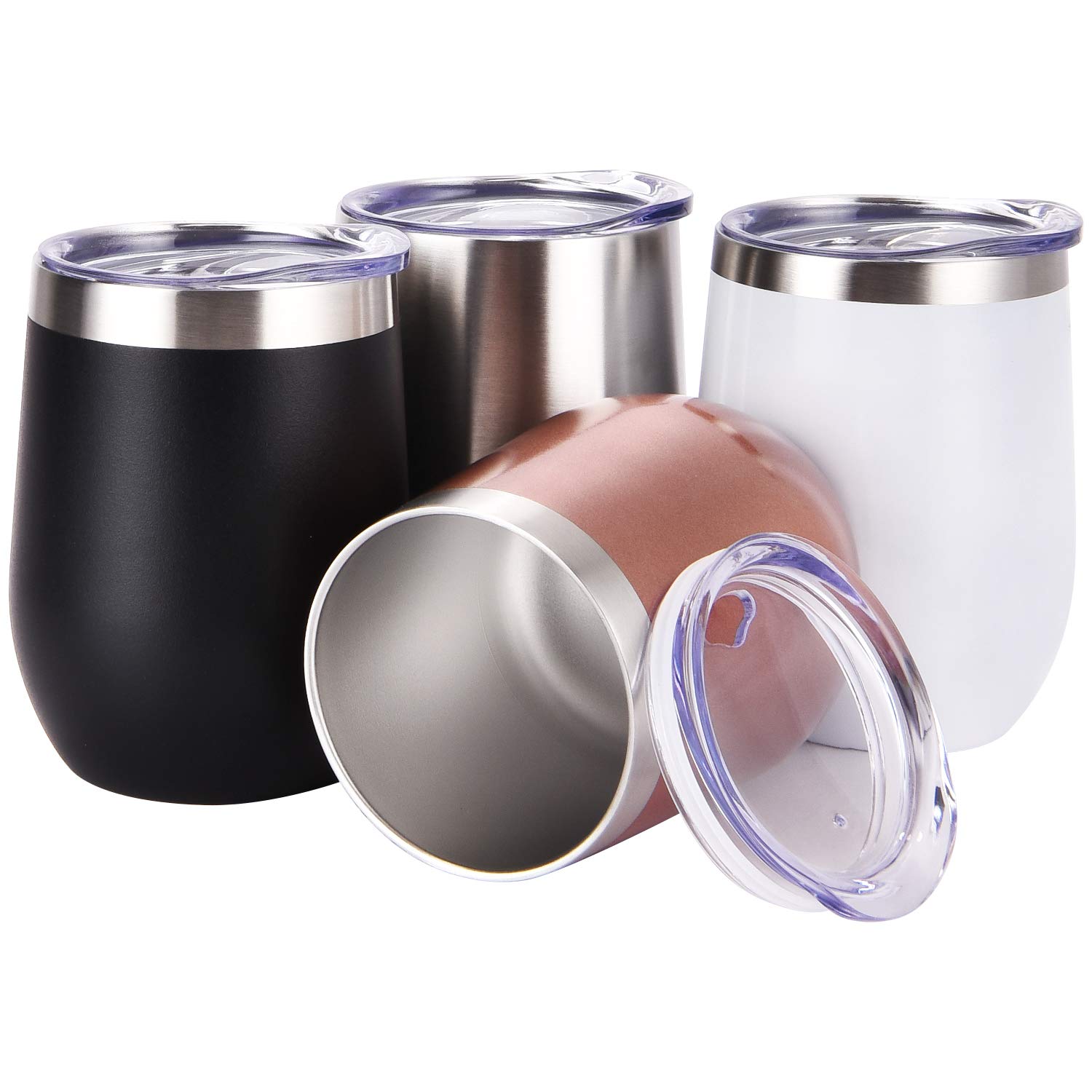 Amazon.com | 4 Pack 12Oz Stemless Wine Tumbler Wine Glasses Set of 4 Stainless  Steel Cups with Lid and Straw for Women Men Family Daily Use: Wine Glasses
