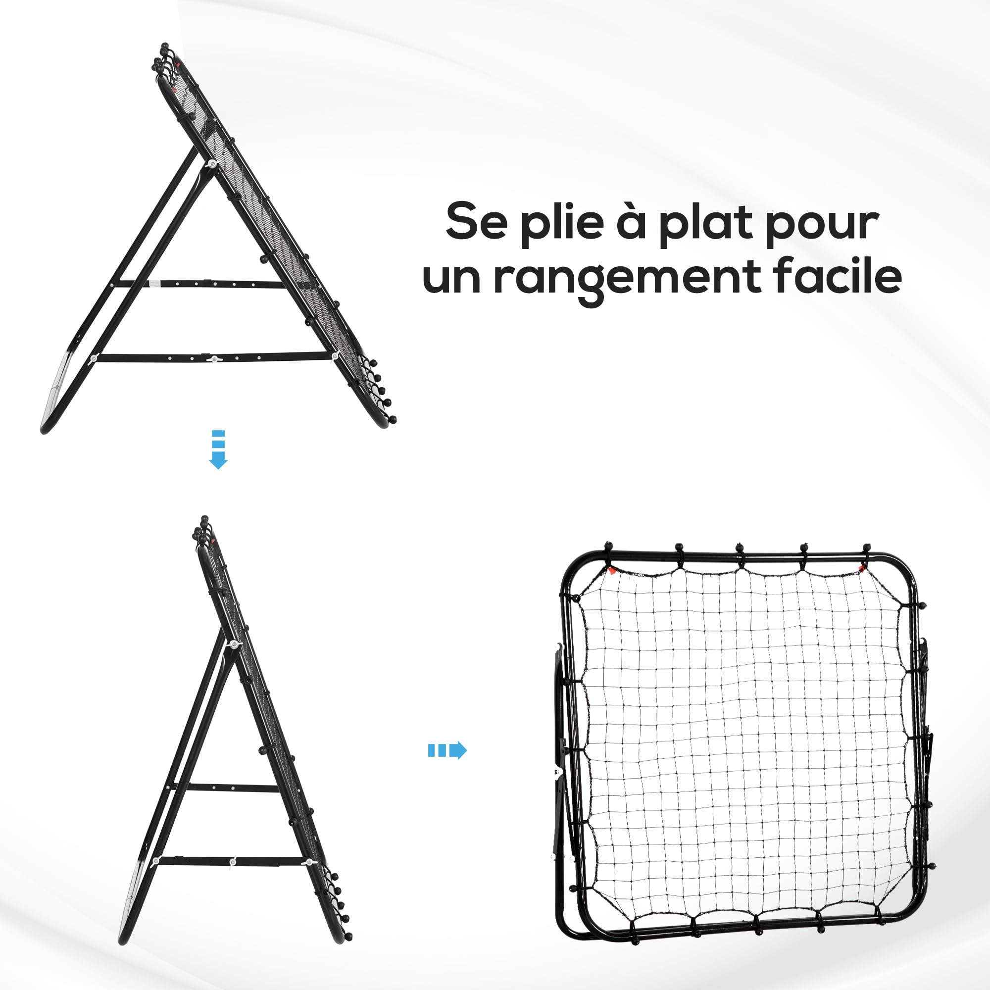 HOMCOM Filet de Rebond en métal avec Angle réglable 20 Cordes élastiques pour Football Tennis Handball 96 x 80 x 96 cm
