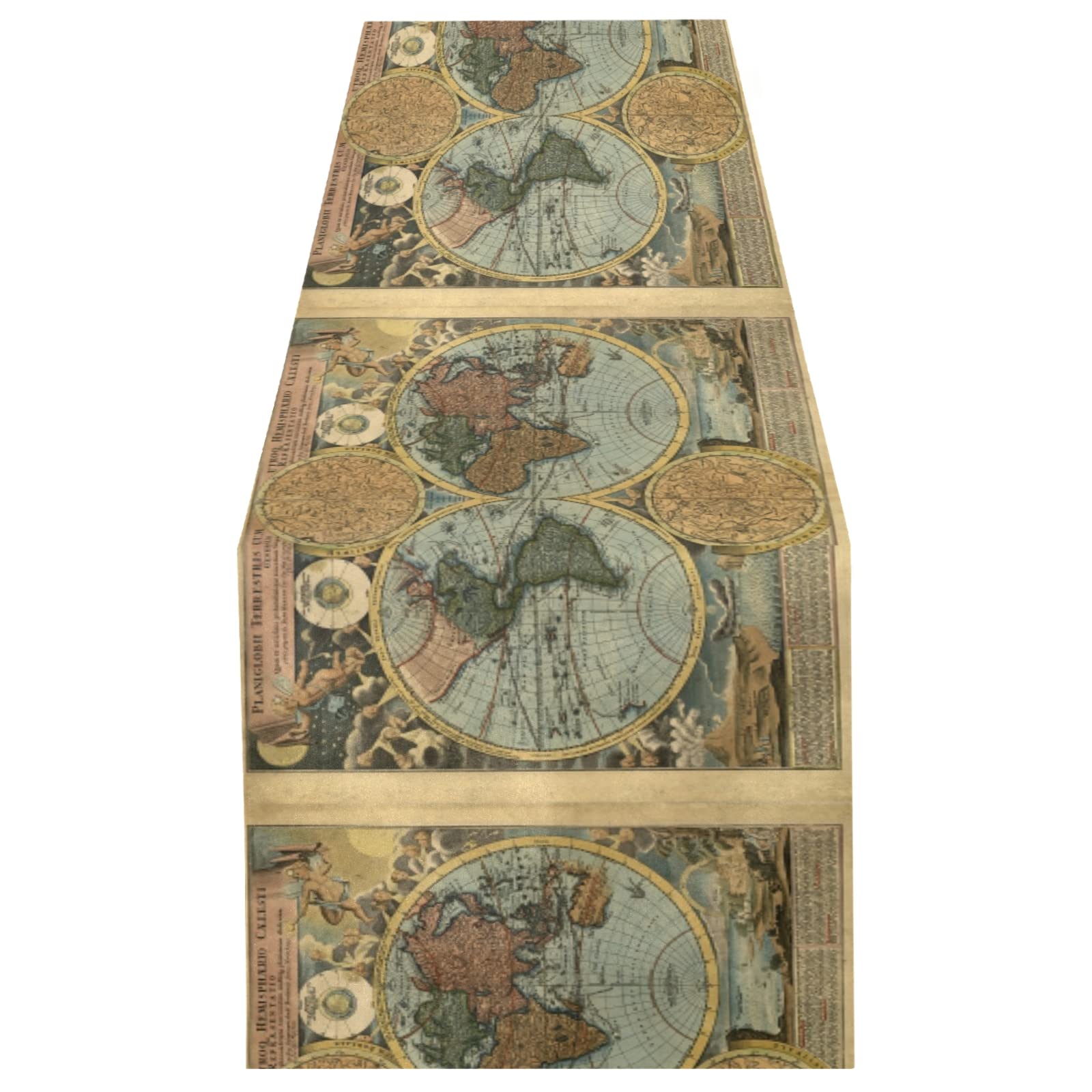 Poeticcity Multi 2 Vintage Old World Map 13" X 70" Rectangle Table Runner Long Tablecloth Placemat For Party Home Decor Indoor Outdoor Office Kitchen Dining Wedding
