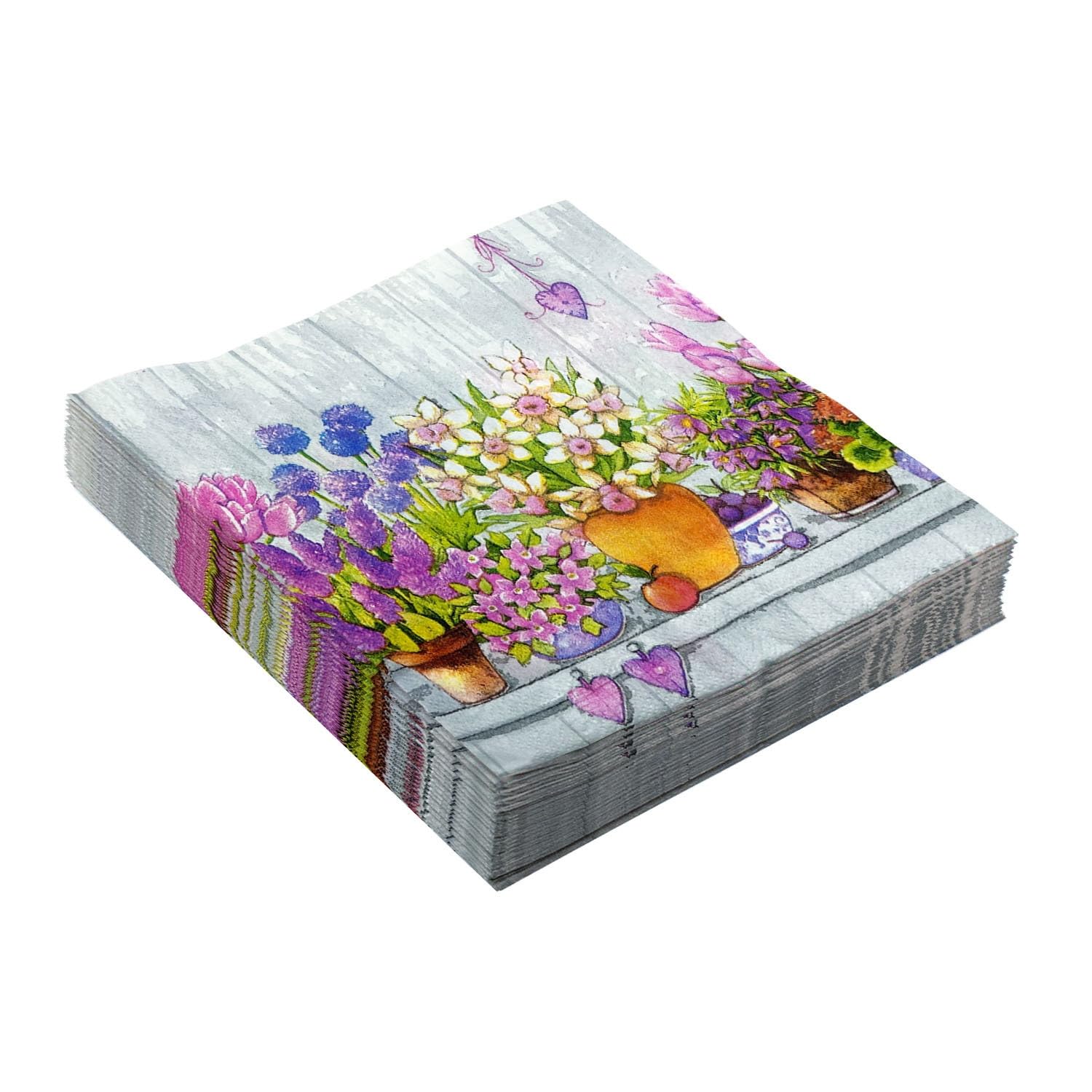 Tovaglioli di Carta Viola Fiore Verde Tovaglioli Decorati Per Decoupage Bar Compleanno Carta Igienica Tovagliolo Decorazione Da Tavola Usa e getta Per Matrimoni Feste 30 Packs(33x33cm)