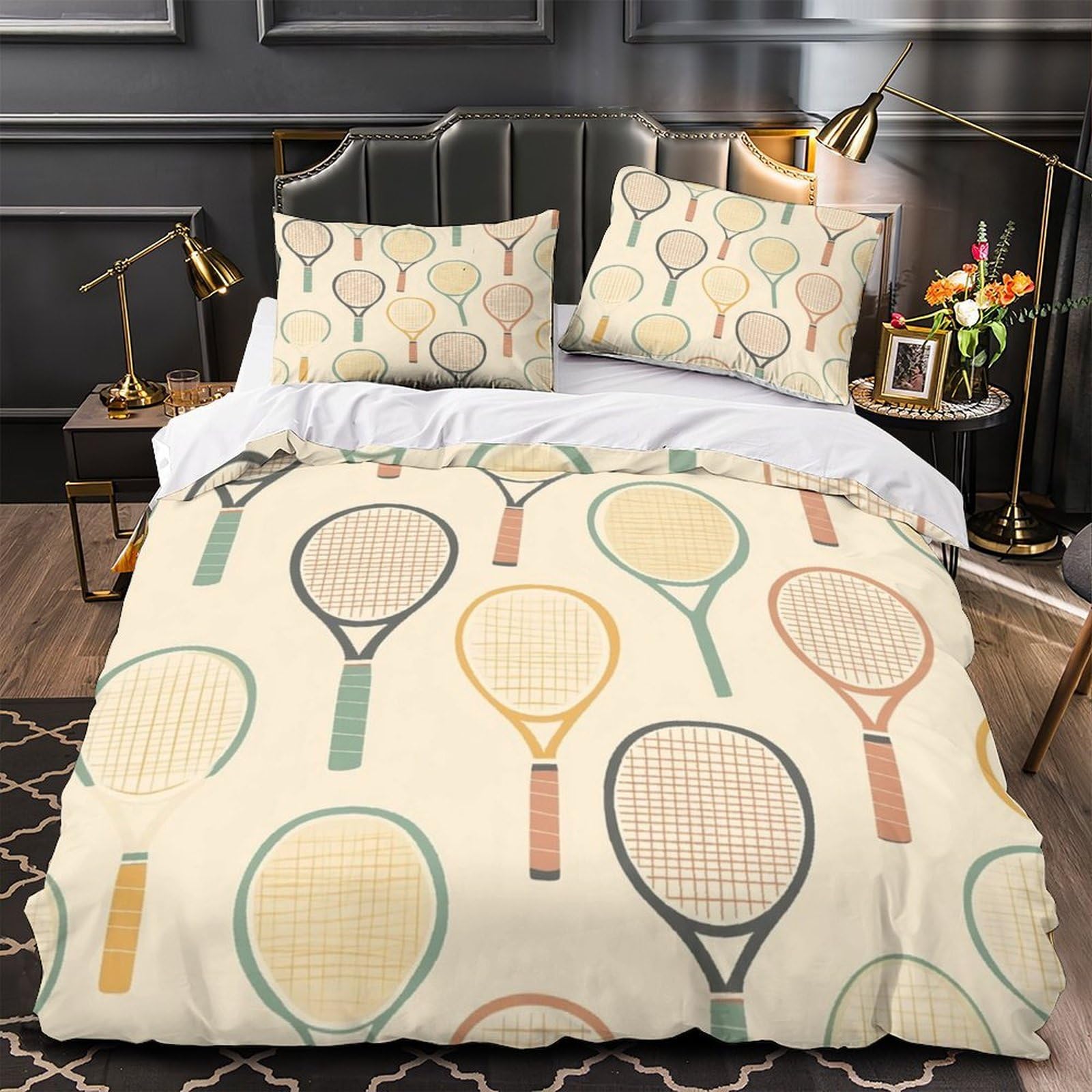 Housse de couette tennis 3D 200x200 parure de lit microfibre avec taies d'oreiller garçon
