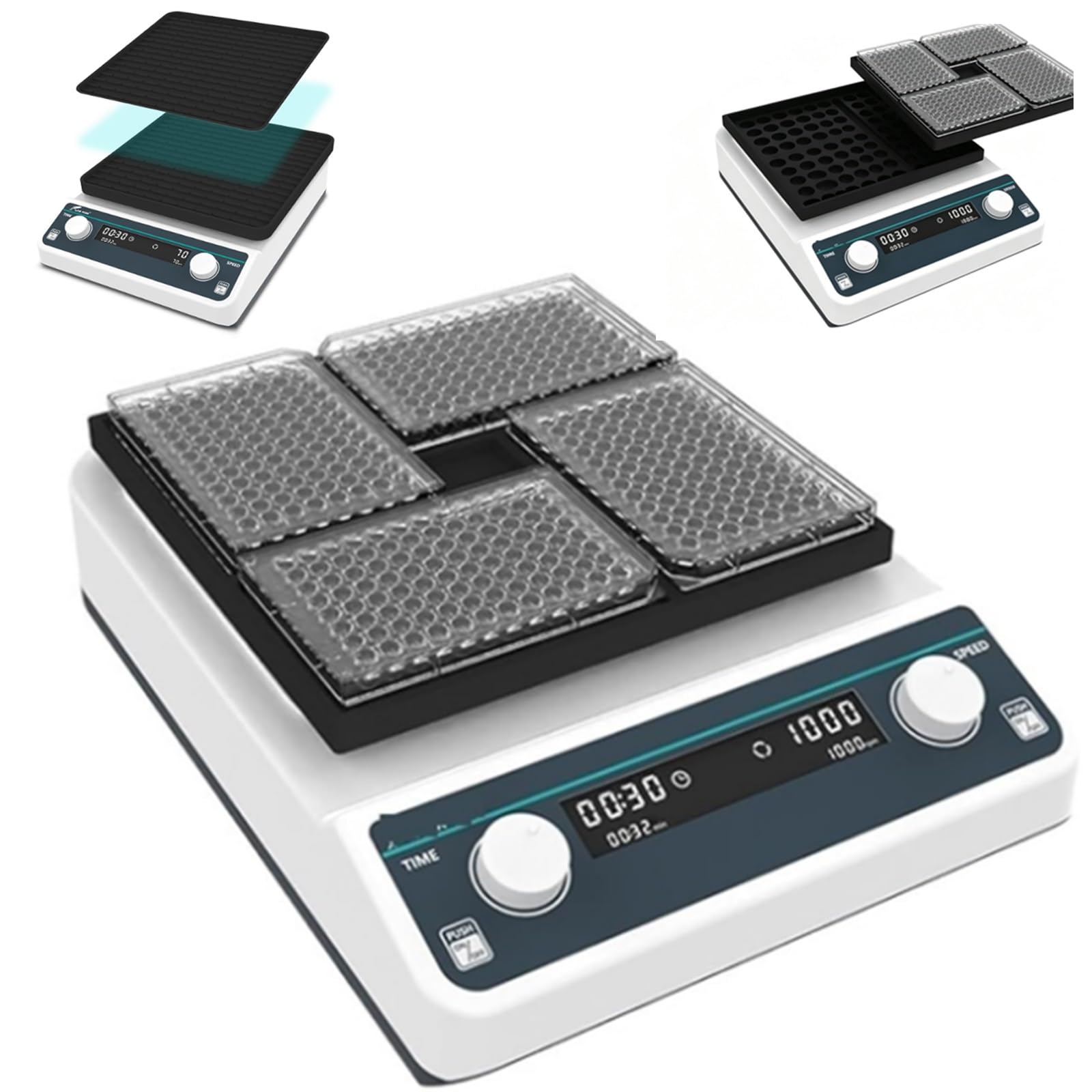 Agitatore orbitale for micropiastre con capacità di 4 pozzetti, miscelatore digitale for micropiastre, velocità regolabile, display LED, for esperimenti didattici, analisi di campioni di laboratorio