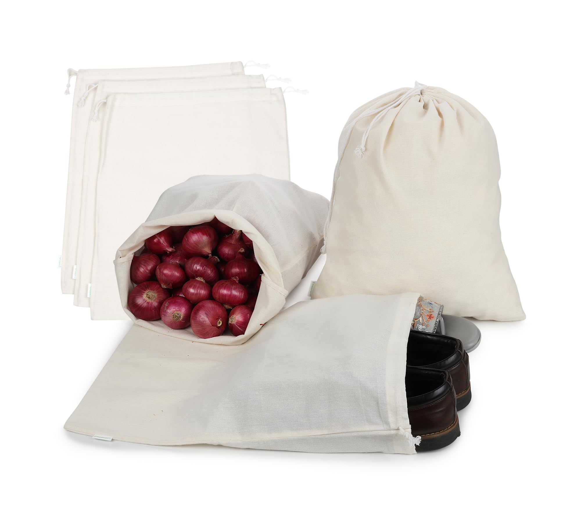 Sacchetti di cotone – XL 35,6 x 45,7 cm (confezione da 6) – Sacchetti riutilizzabili in mussola con coulisse – Sacchetti in tela biodegradabile – perfetti per pane, prodotti sfusi, patate