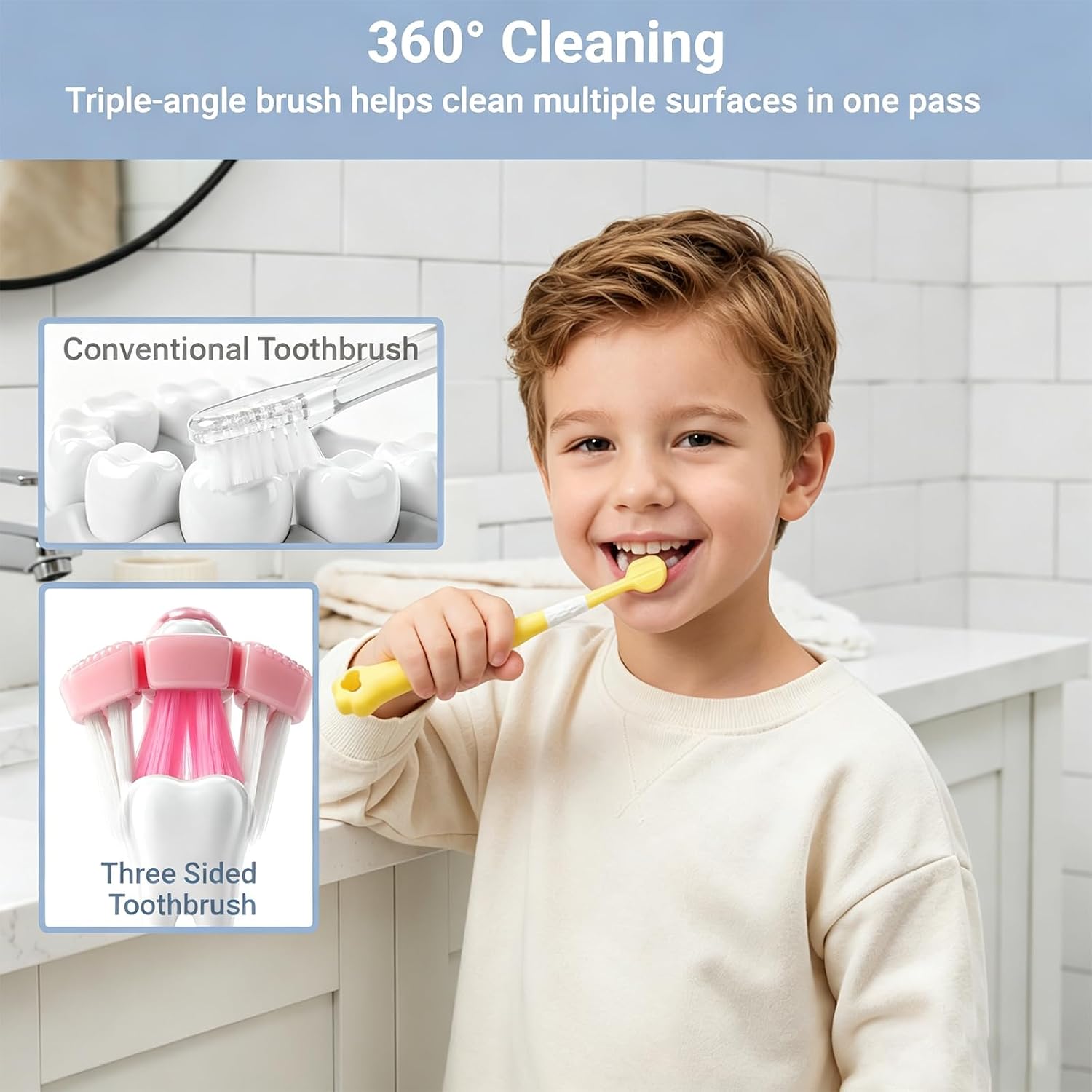 Kids Toothbrush 4 Pack,Soft Bristle Toddler Brush,Easy Grip,Tongue Scraper