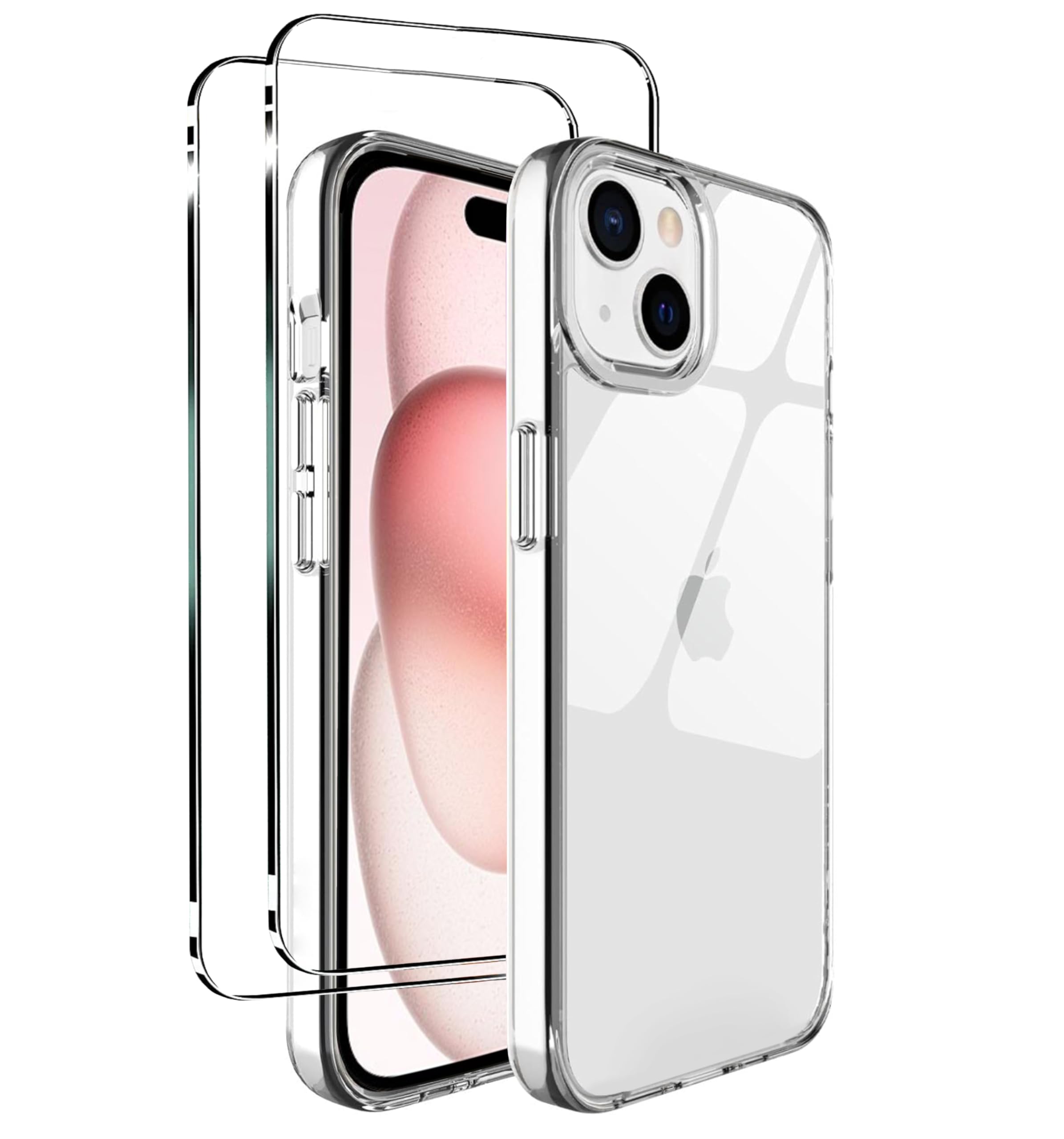 EKAM Case Compatible with iPhone 15 [6.1 Inch] With 2 Pack Tempered Glass Screen Protectors, Slim Soft TPU Shockproof Anti-Scratch Phone Case Cover with Screen Protectors