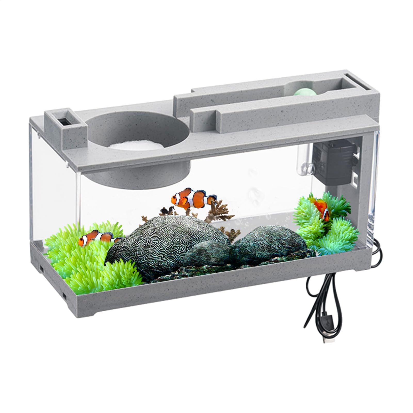 Tisch Aquarium-Fisch-Starter Kit, Retro Decorative Calm Desk Aquarium mit | Wasserpumpe für Schildkröten | Reptilien, Moos, Krabbe, Bett, Goldfisch, Algen, Desktop Aquarium Reiniger