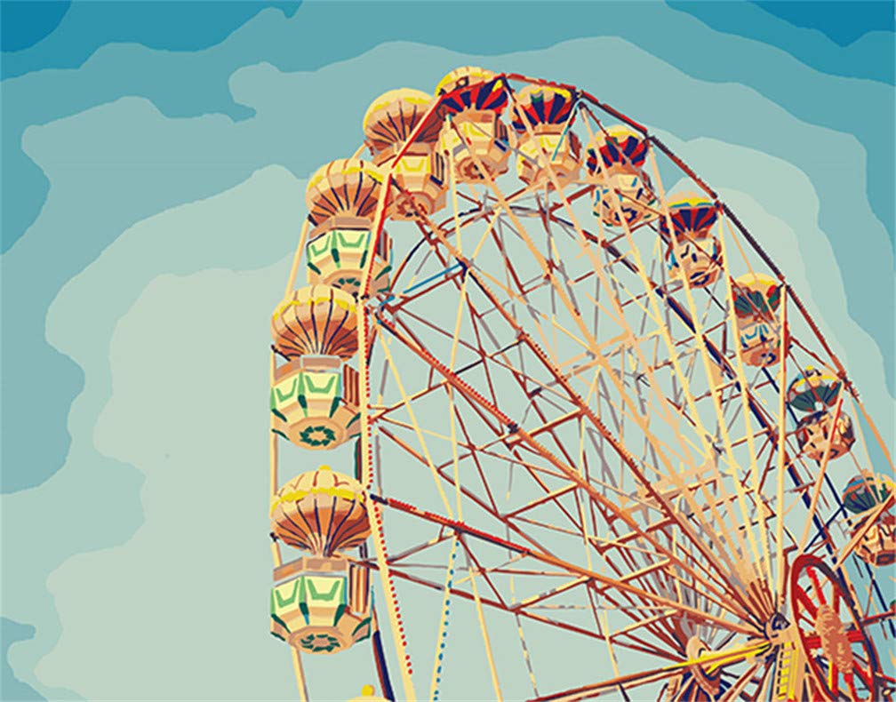 Amiiba DIY Paint by Numbers Kits, Happiness Ferris Wheel 16x20 inch Acrylic Painting by Number Wall Art Crafts (Recreation, with Frame)