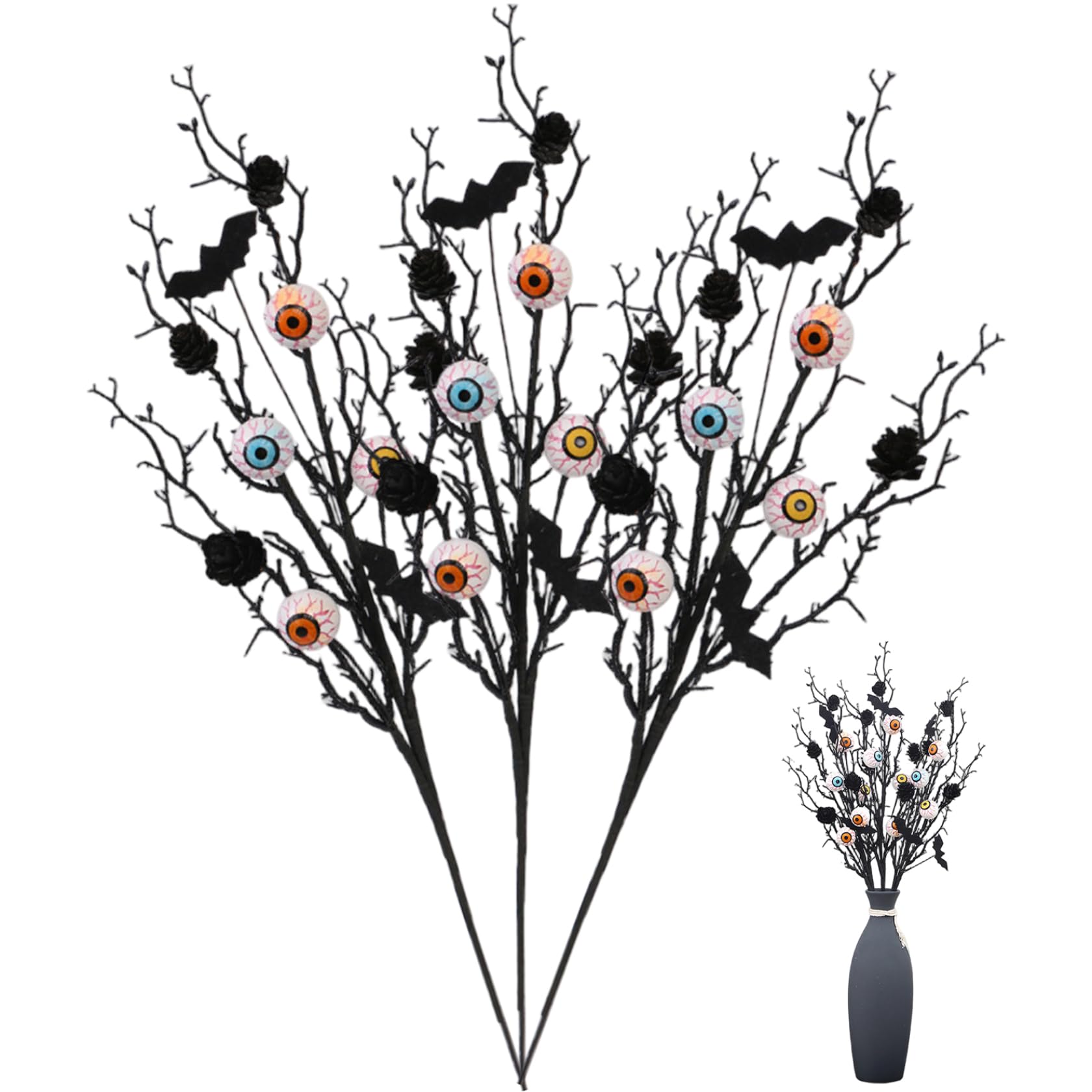 Striegro Halloween Flowers Artificial, 3 Pcs, Black, Halloween Decor..