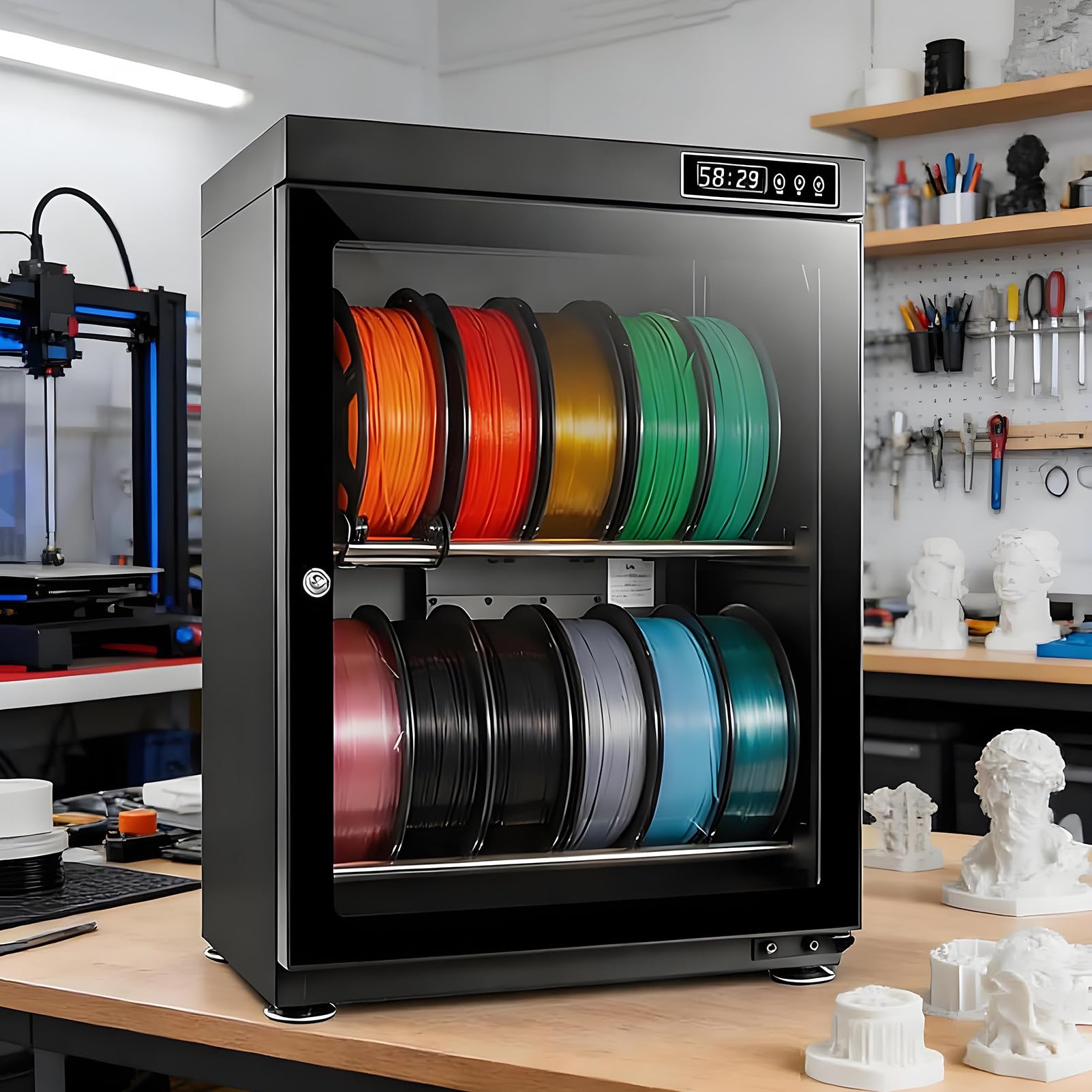 Szafka do Przechowywania I Osuszania Filamentu 3d, Pojemnik Chroniący Przed Wilgocią, Automatyczna Kontrola Wilgotności, Inteligentny System Przechowywania I Osuszania Filamentów 2Tier