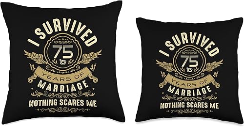 Miniatura 3 de I Survived 75 Years of Marriage Nothing Scares Me - Almohada de 16 x 16 pulgadas, multicolor