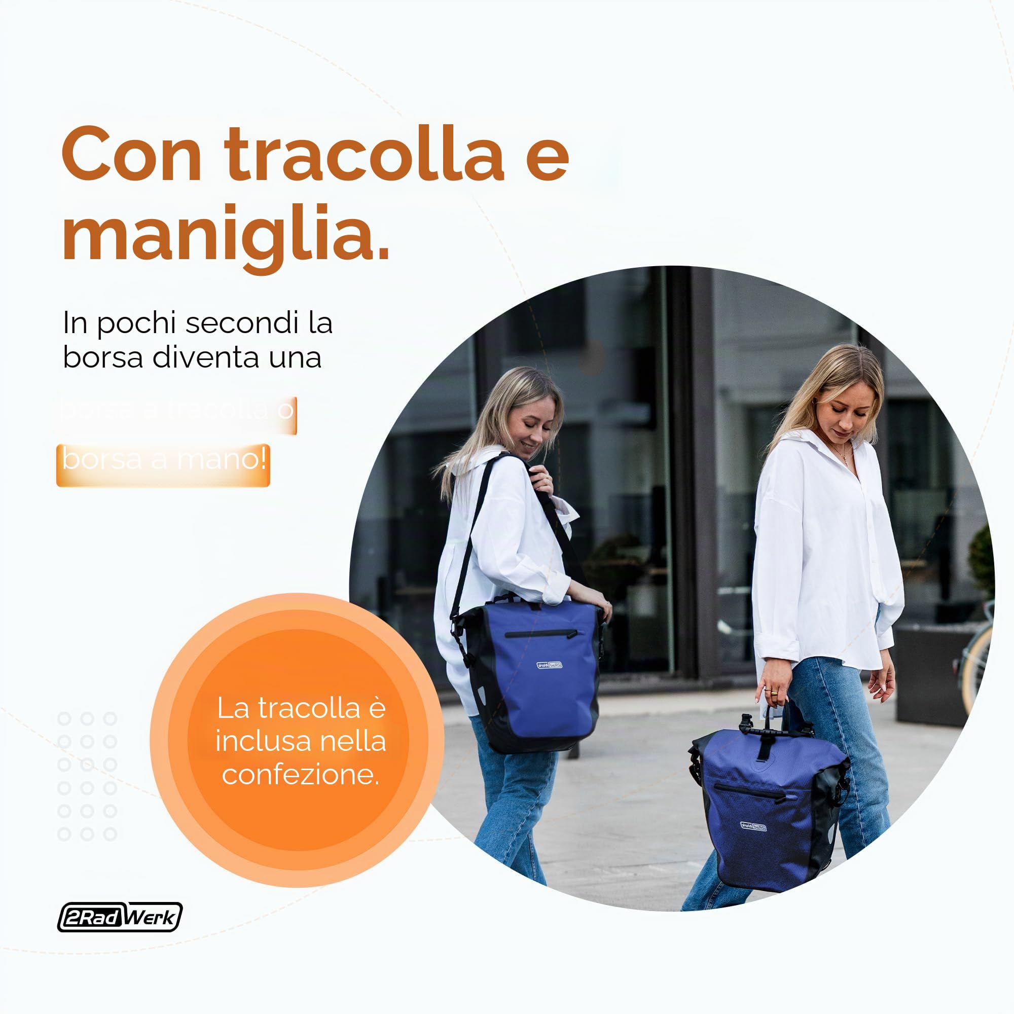 2Radwerk Borsa da bicicletta per portapacchi da 25,4 l, 100% impermeabile, con maniglia per il trasporto e tracolla, portapacchi per bicicletta, borsa per portapacchi posteriore, 56,5 x 30 x 15 cm