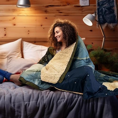 Miniatura 8 de Kawagebo - Manta de forro polar Sherpa para acampar al aire libre con bolsa impermeable plegable, manta de campamento suave y cálida 3 en 1, manta