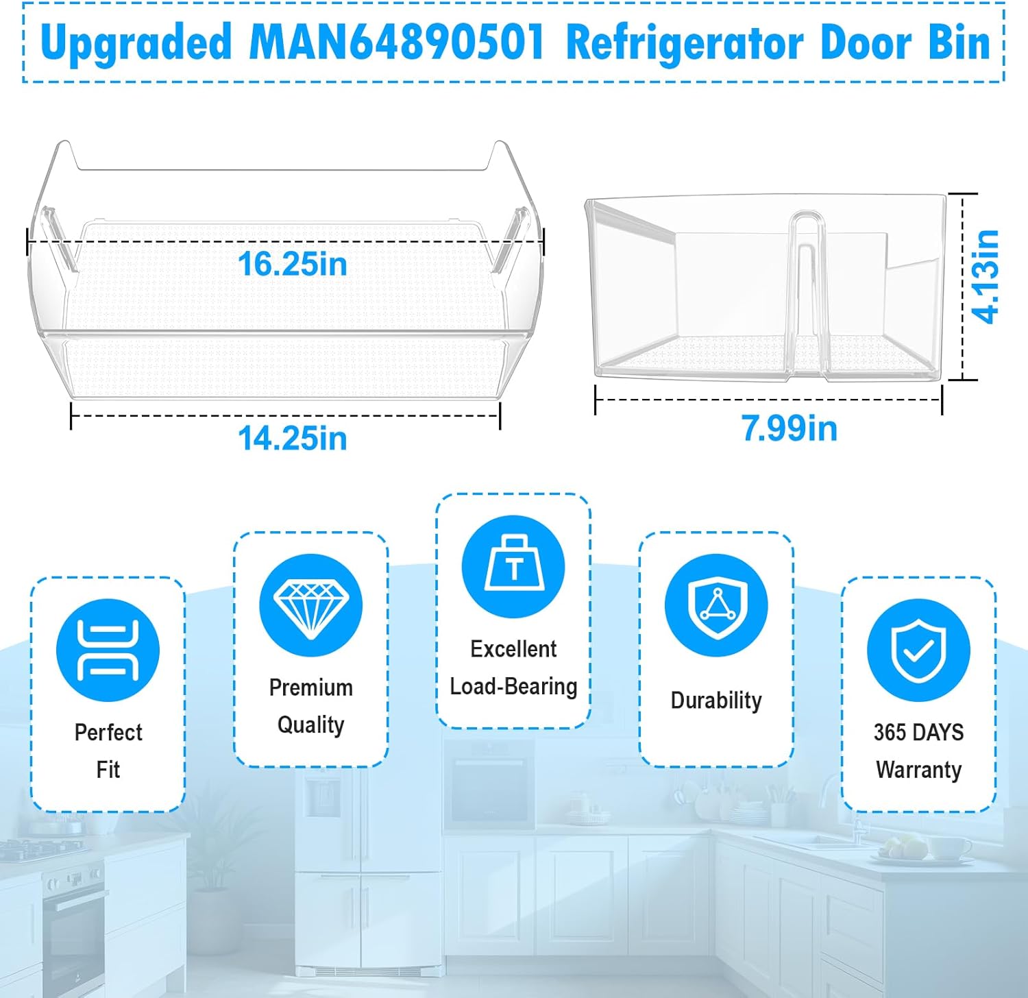 UPGRADED MAN64890501 Refrigerator Door Bin Compatible with LG Refrigerator Door Shelf Bin LRSXS2706V LRSOS2706S LRSDS2706S LRSXC2306S Door Bin Right For LG Fridge Door Shelf Replacement Door Basket