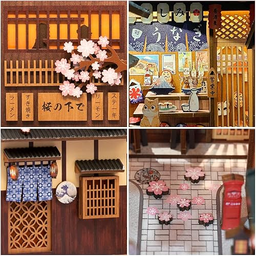 Miniatura 6 de CUTEBEE Kit de rincón de libros de bricolaje casa de muñecas libro de bricolaje callejón de decoración modelo de sujetalibros con luz LED debajo del