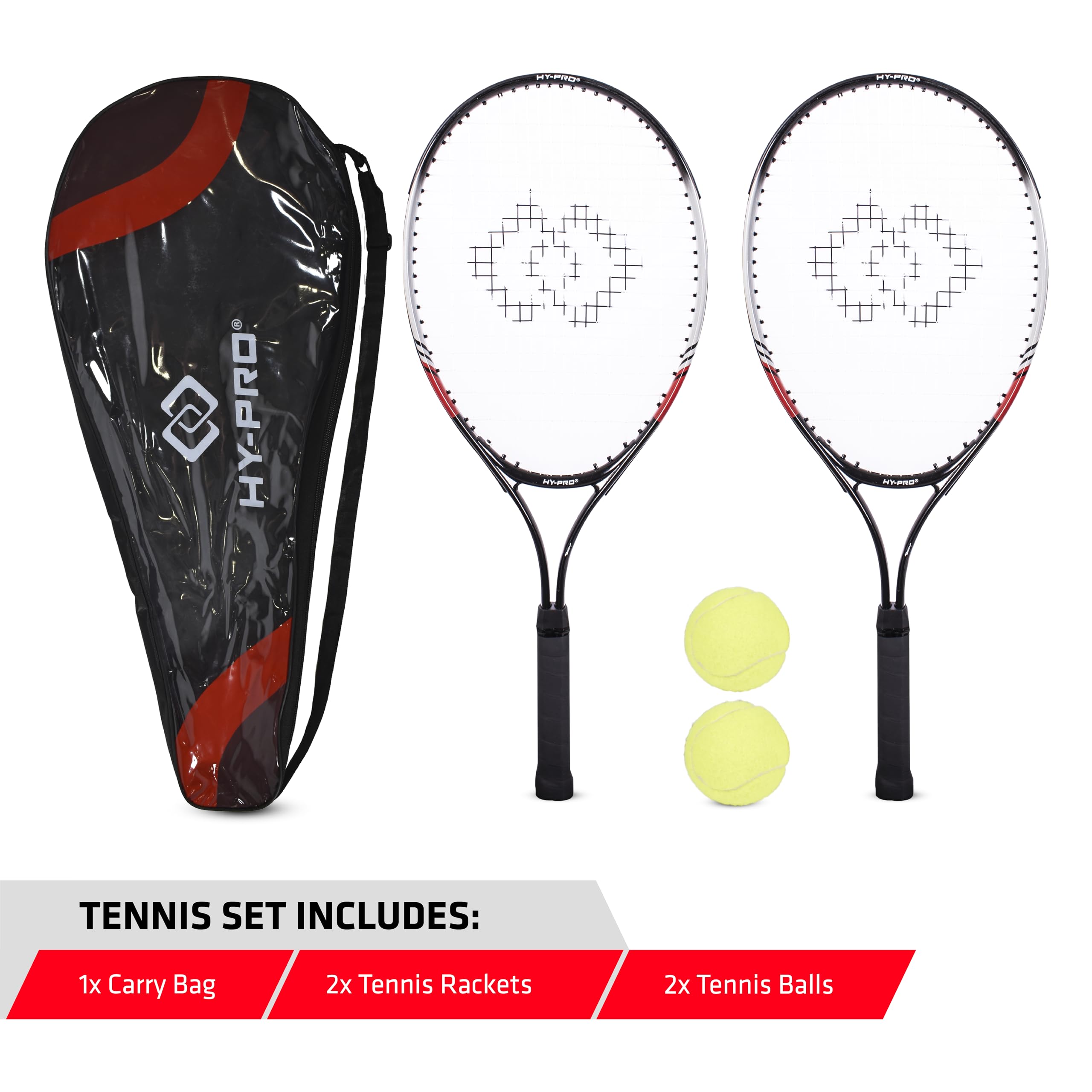 Hy-Pro Set da tennis da 25 pollici, racchetta da tennis per 2 persone, palline da tennis, in alluminio, racchetta leggera con custodia per il trasporto e palline incluse, ottimo equilibrio e presa