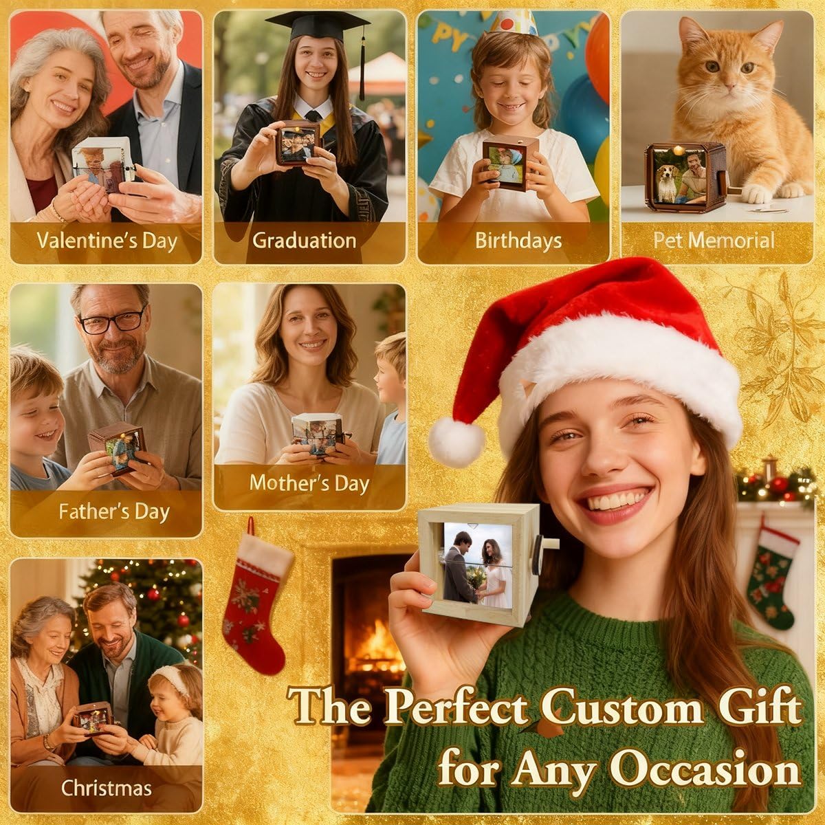 Caja de luz personalizada personalizada con imagen de movimiento, caja de recuerdo romántica personalizada con manivela, caja de regalo hecha a mano con memoria de amor
