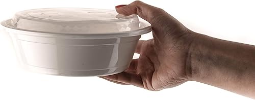 Miniatura 2 de EcoQuality Contenedores de preparación de comidas [paquete de 10] cuencos redondos blancos con tapas, caja Bento para almacenamiento de alimentos,