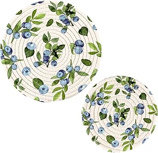 susiyo Watercolor Blueberries Pot Holders Trivets Set 2 Pcs Cotton Hot Potholders Hot Pad for Cooking