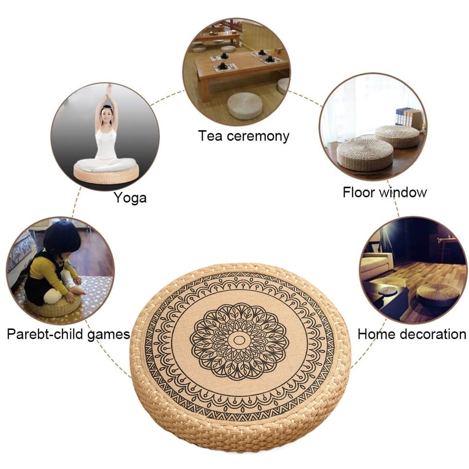 Cuscino per Meditazione Cuscino Rotondo Intrecciato a Mano per Sedute a | Seduta Morbida e Stabile per Yoga Soggiorno Meditazione