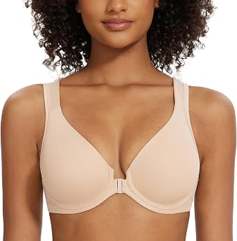 MELENECA Women's Front Closure Bras Plus Size Unlined Underwire Back Support Posture Bra