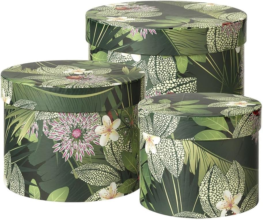 Floralcraft® Set of 3 Fauna Hat Boxes with Lids, Empty Storage Boxes Round Lined Cardboard Florist Hat Boxes for floral Arrangements Wedding Anniversary Valentines Gift Christmas