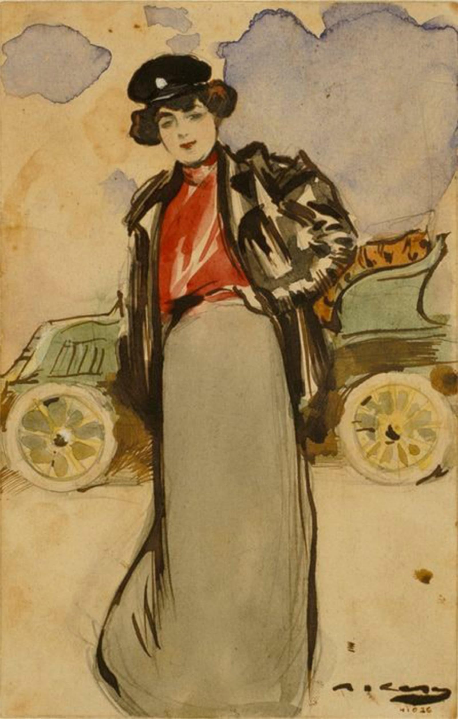 ARTXLXXBN Famous Prints Artwork Pictures Poster Painting Art Una Automobilista by Ramon Casas Y Carbó Artwork Landscape Pictures for Home Decor 60x90cm