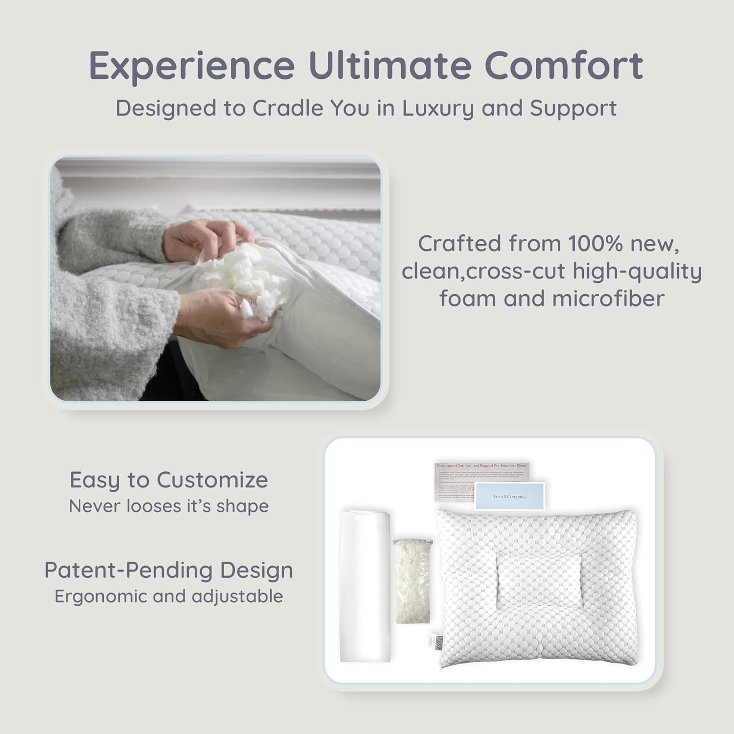 Lussi & Company Orthopedic Pillow - 20x26” Adjustable Cervical Neck Pillow for Sleeping, (Pack of 1) Ergonomic & Rectangular Memory Foam Pillow for Neck Support - Patent Pending