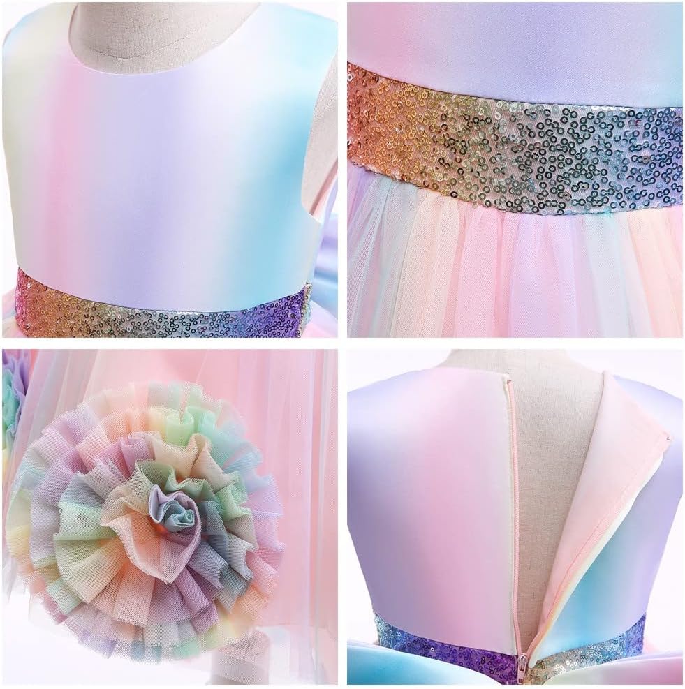 HIHCBF Girls Unicorn Costume Halloween Christmas Sequins Princess High Low Tulle Dress Wedding Evening Birthday Party Gown - Image 4