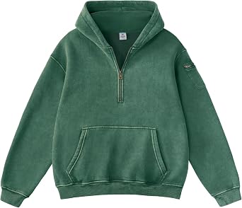 FAIABLE Womens Oversized Washed Quarter Zip Hoodie Loose Fit Pullover Sweatshirt with Pockets