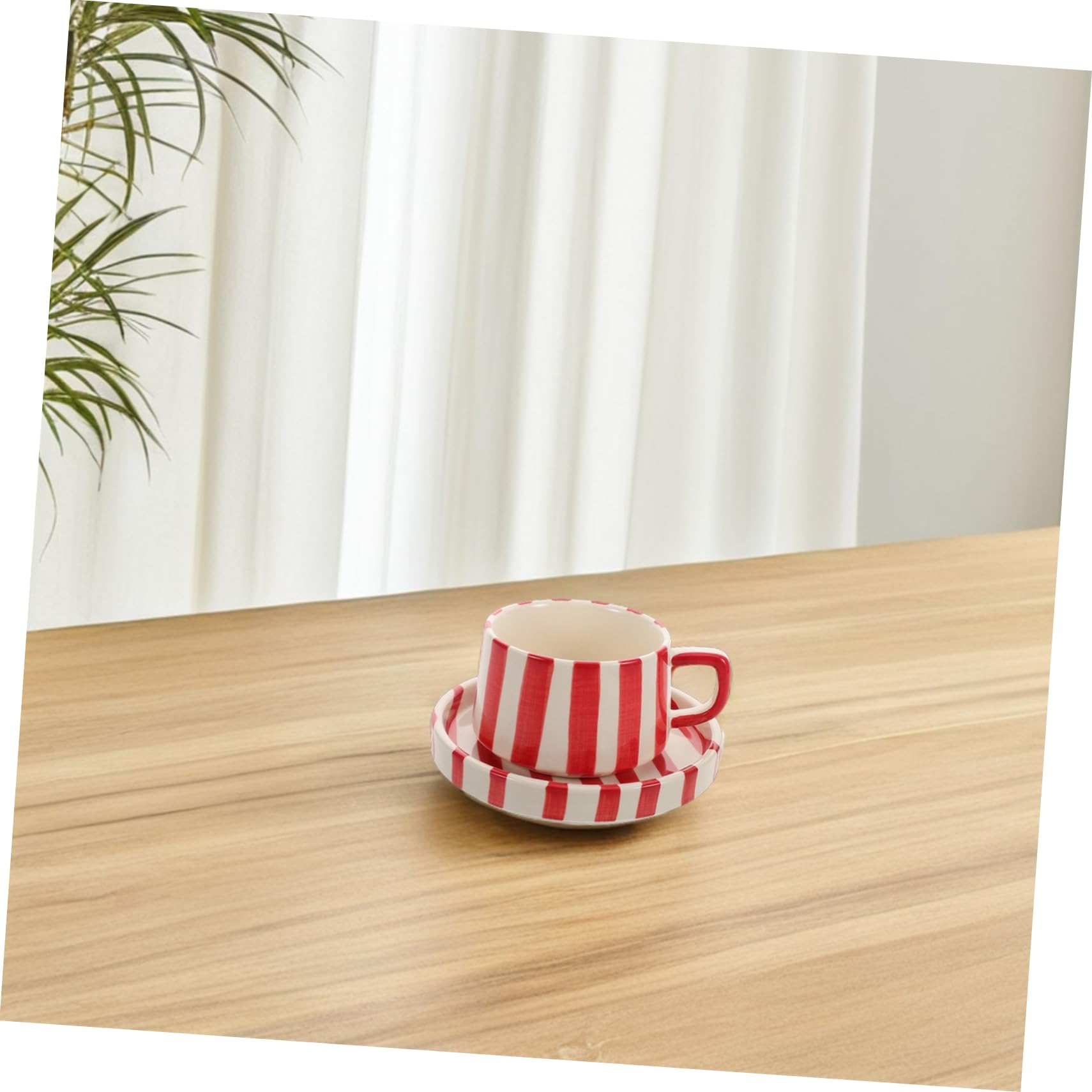 Gatuida Tasse à Café Céramique Rayée Avec Soucoupe Rouge Mug Et Sous-tasse Pratique Pour Bureau Thé Et Espresso Design Unique Et Facile à Nettoyer