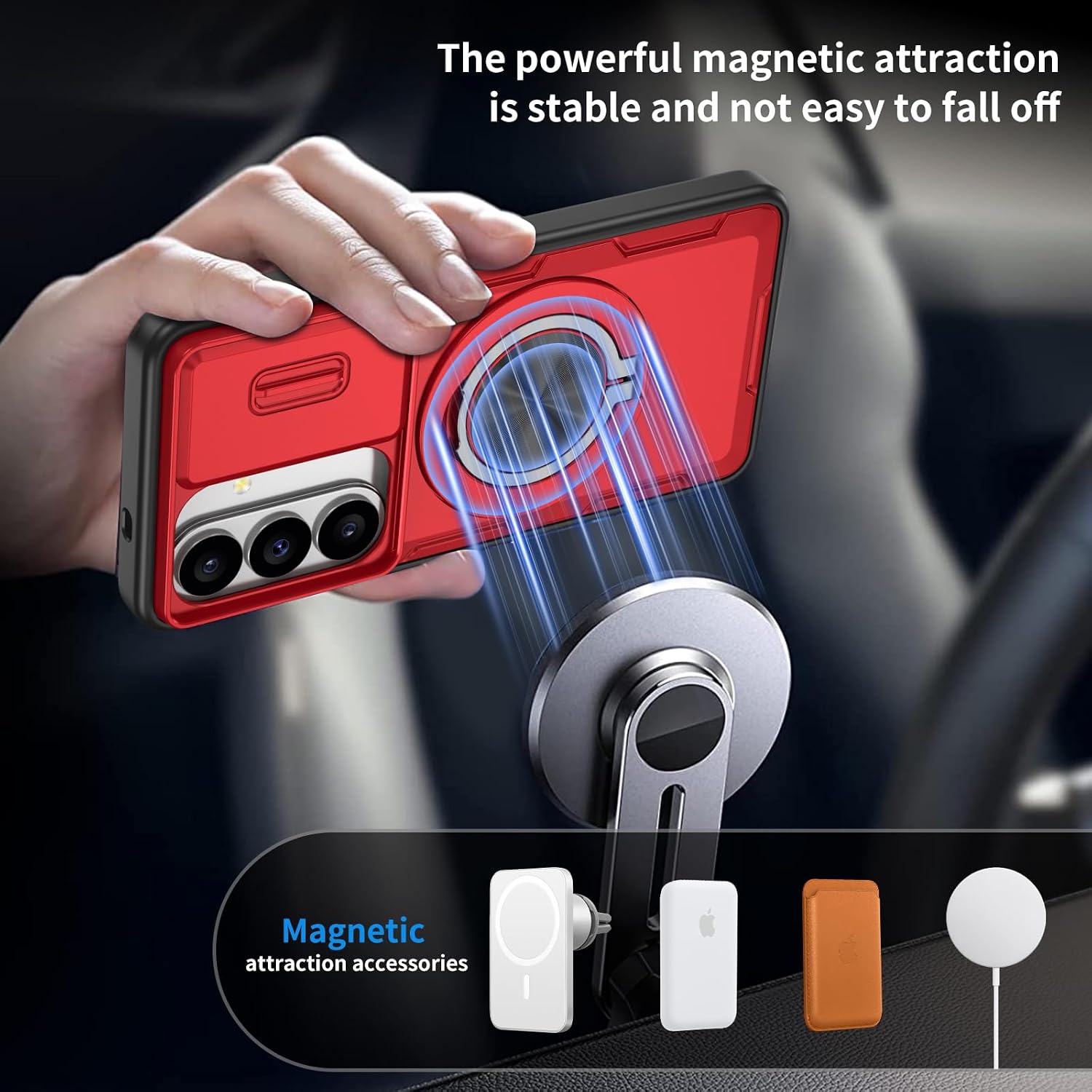 Asuwish Compatible with Samsung Galaxy S26 5G Phone Case and Tempered Glass Screen Protector Slide Camera Shockproof Magnetic Ring Holder Cell Accessories S 26 26S G5 SM-S942U Cover for Women Men Red image 3