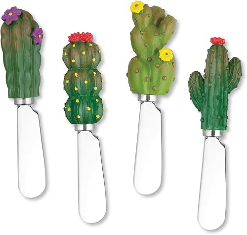 Miniatura 1 de Supreme Housewares Cuchillos esparcidores de queso y mantequilla, decoración de cactus, mango de resina pintado a mano con hoja de acero inoxidable,