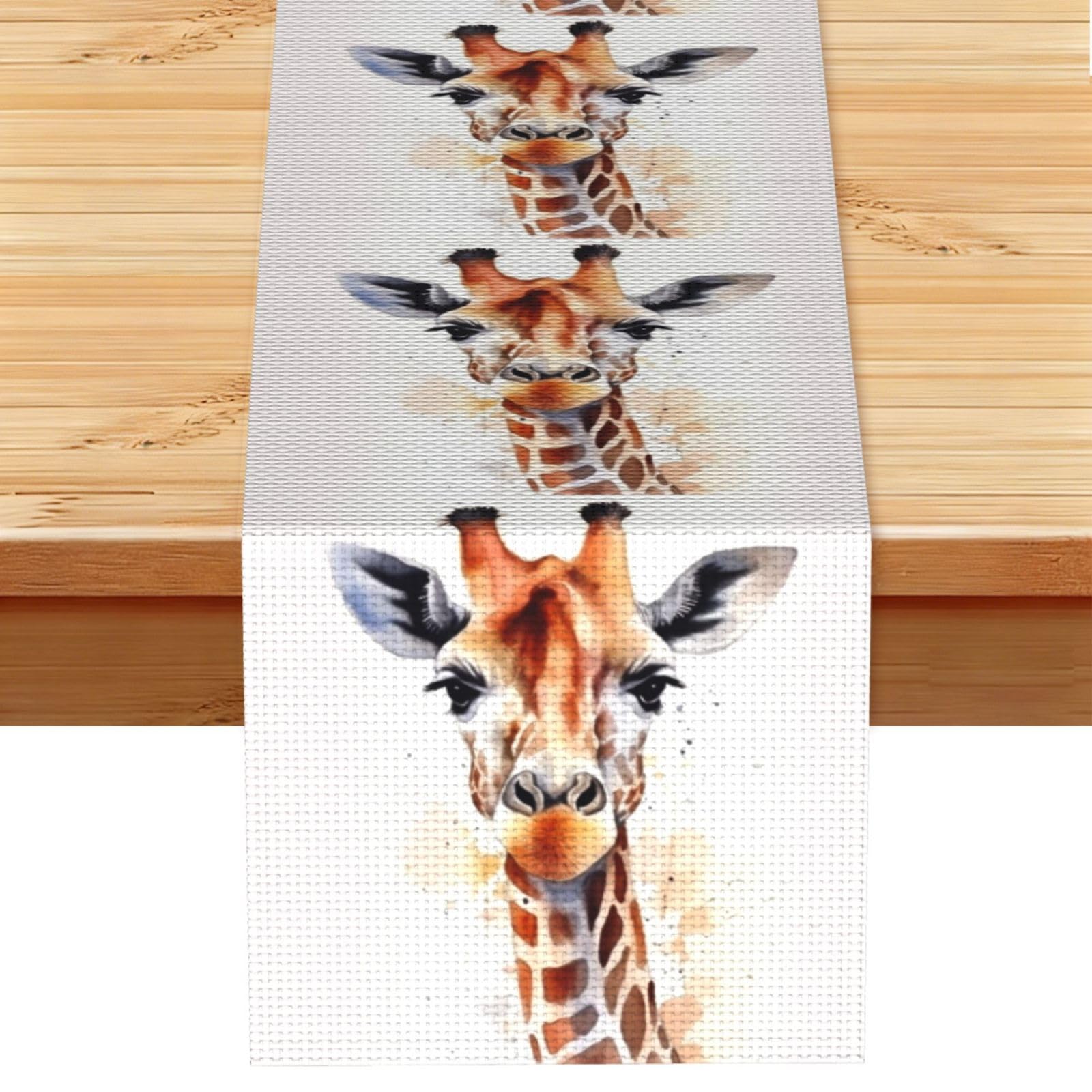 Fodpand Black Rustic Cotton Linen Table Runner, Stylish Animal Watercolor Giraffe Table Runners 13 X 72 Inches, Modern Elegant Farmhouse Tablecloth, Washable Kitchen Dining Table Decoration For Home Party Decor