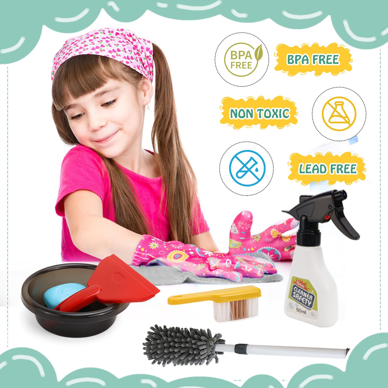 14 PCS Putzset für Kinder, Kinderstaubsauger, Kinderbesen Set Ab 2 Jahre, Putzset für Kinder Mit Saug und Soundfunktion (A-14)