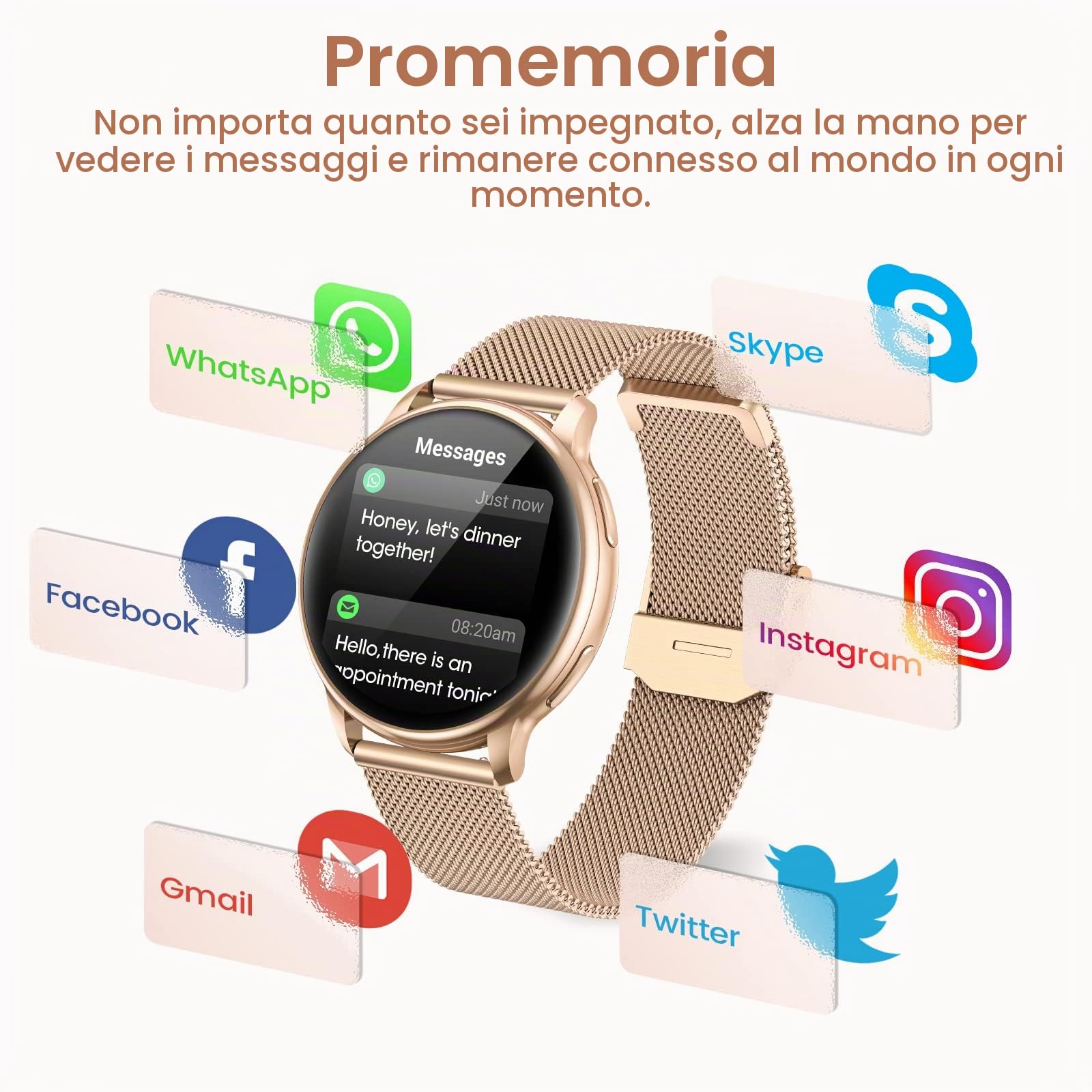 RUXINGX Smartwatch Donna Chiamate e Risposta Bluetooth, 1.32'' HD Fisiologia Femminile SpO2 Cardiofrequenzimetro Sonno Contapassi, 19 Modalità Sport Notifiche Messaggi Android iOS Oro Rosa