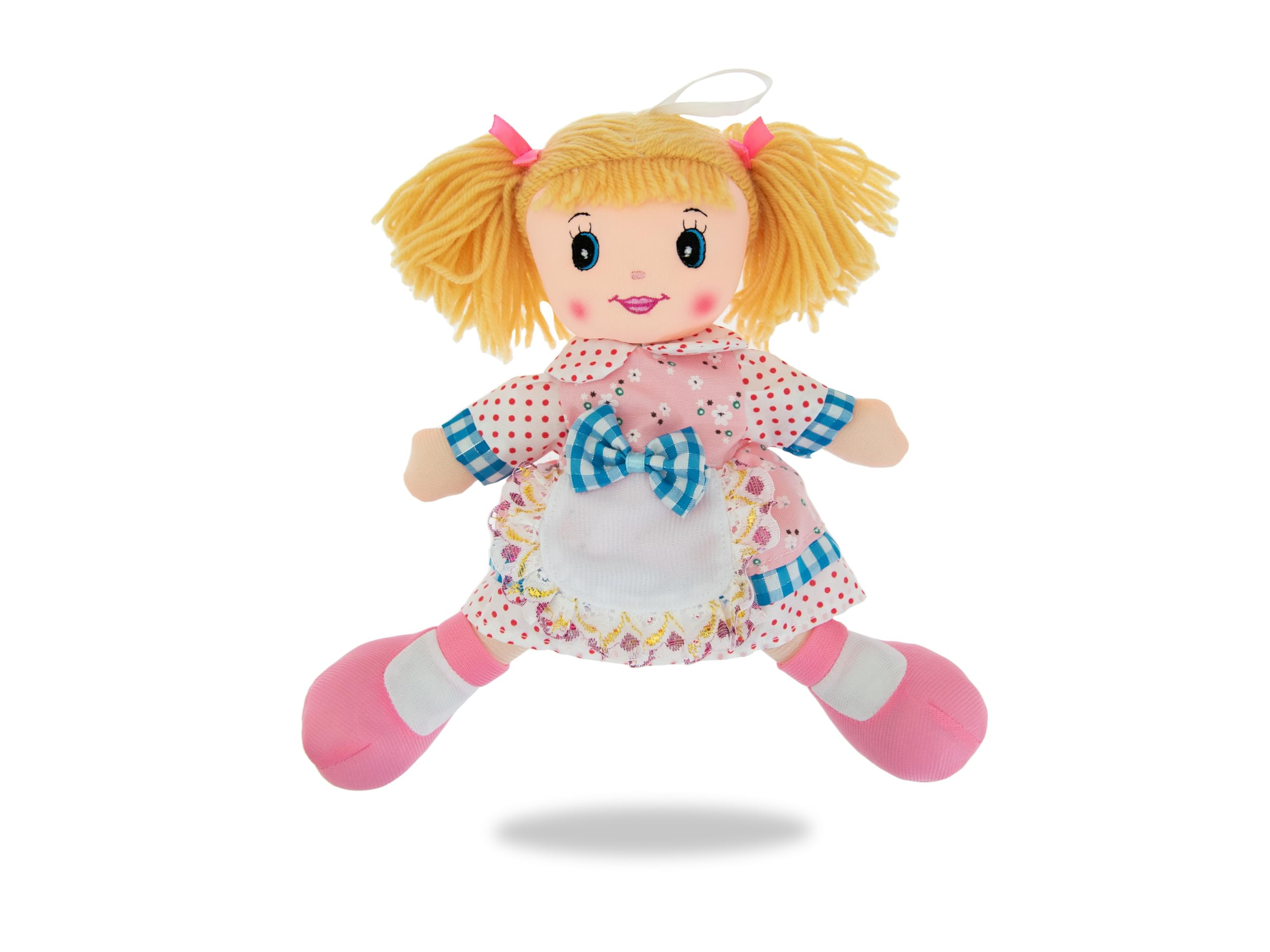 Teorema - Carlotta Bambola di Pezza con Grembiule Ricamato, Bambola Stoffa con Capelli di Lana, Giocattolo per bambini, Altezza 30cm