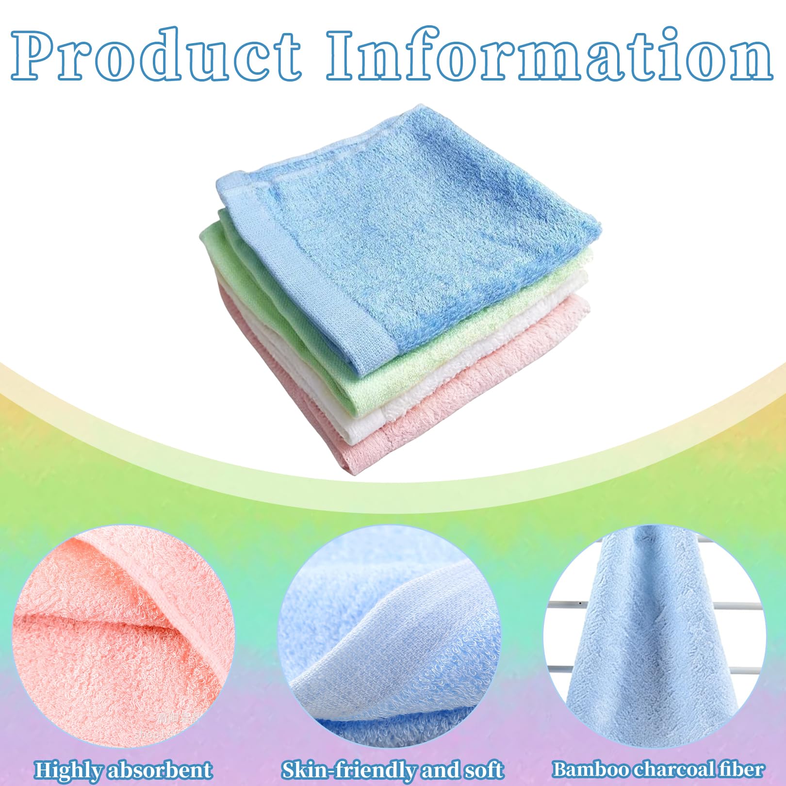 4 Pack Bamboo Face Cloths Flannels,Baby Wash Cloth,Makeup Remover Facial Cleansing Flannel,Reusable Soft Microfibre Clean Washcloths Towels Facecloths,For Kids Adults Bathroom Washcloth Towel(25*25cm) - Image 3