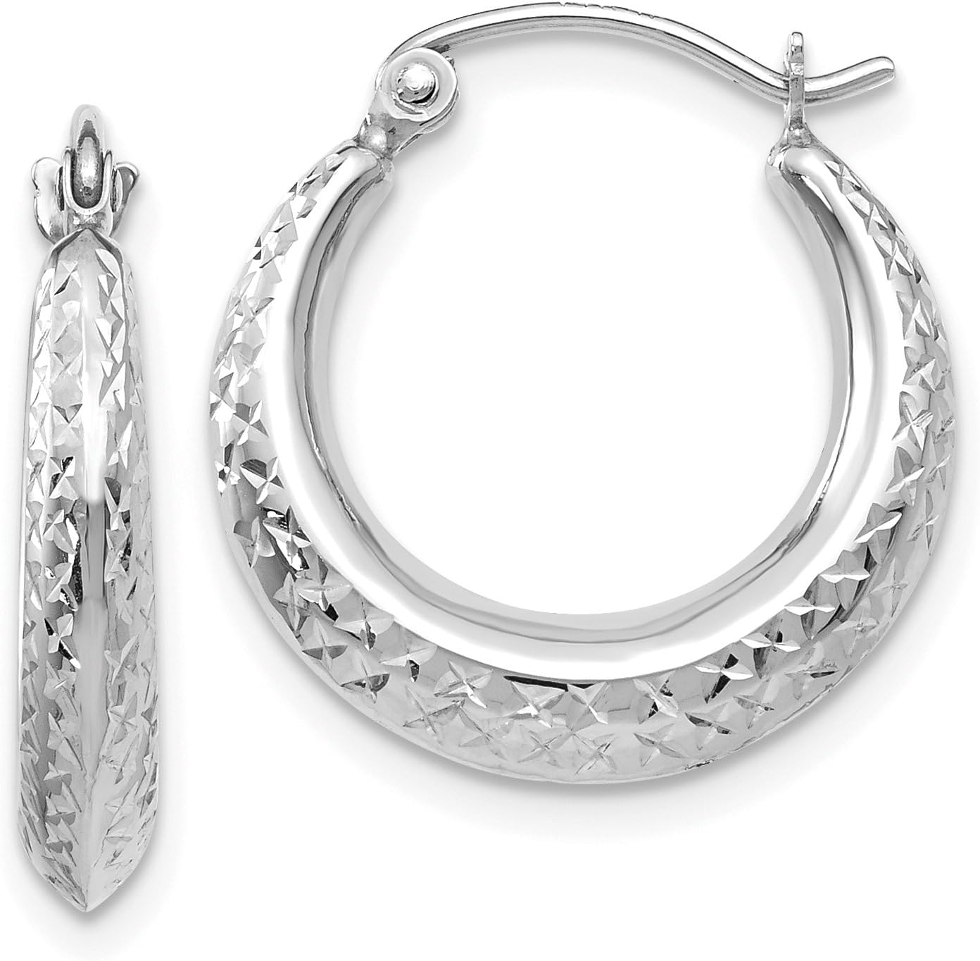 Graduated Textured Hollow Hinged Hoop Earrings in Real 14k Gold