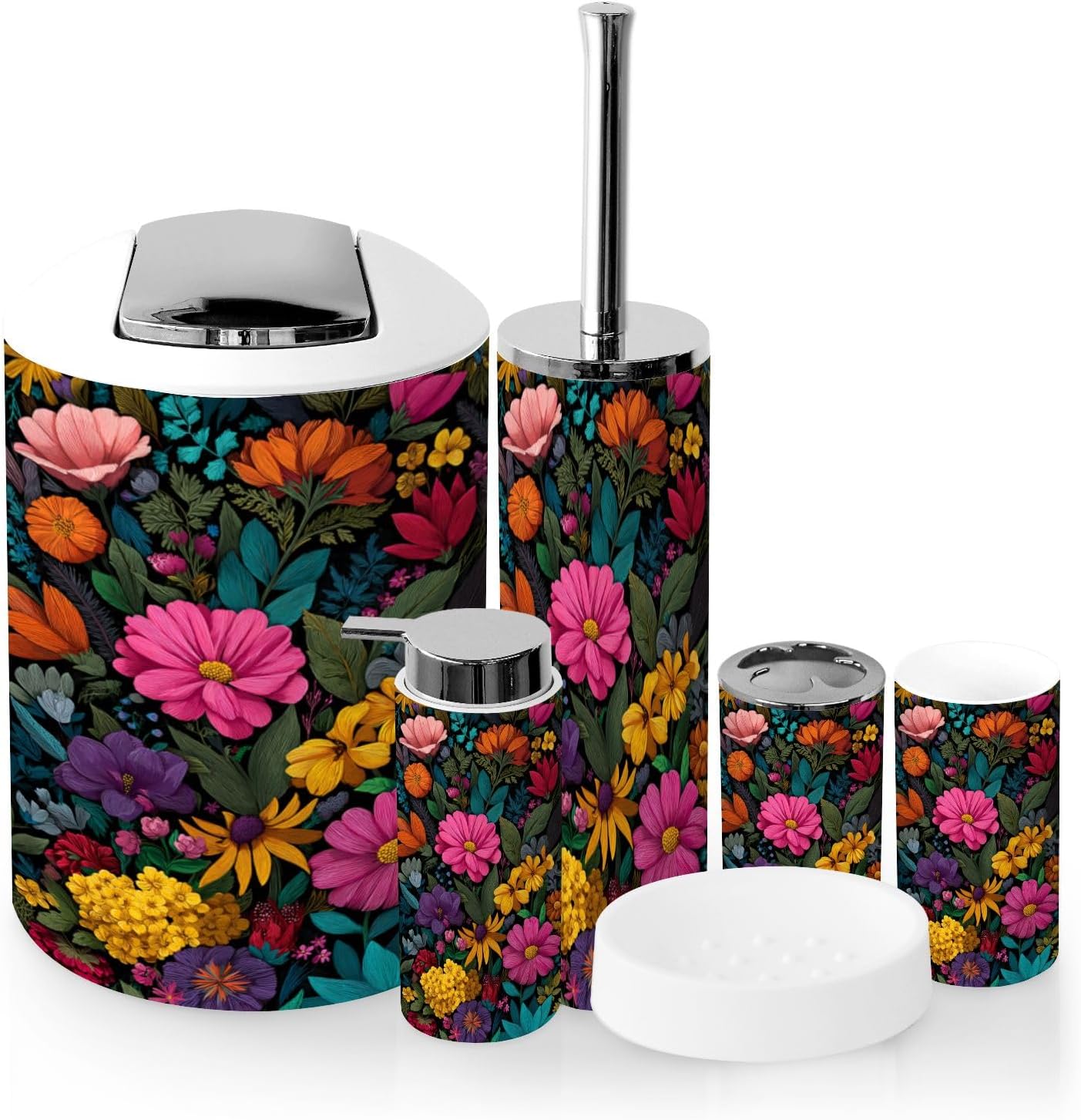 Bathroom Accessory Set 6 Piece with Trash Can,Vibrant Bathroom Decor Set