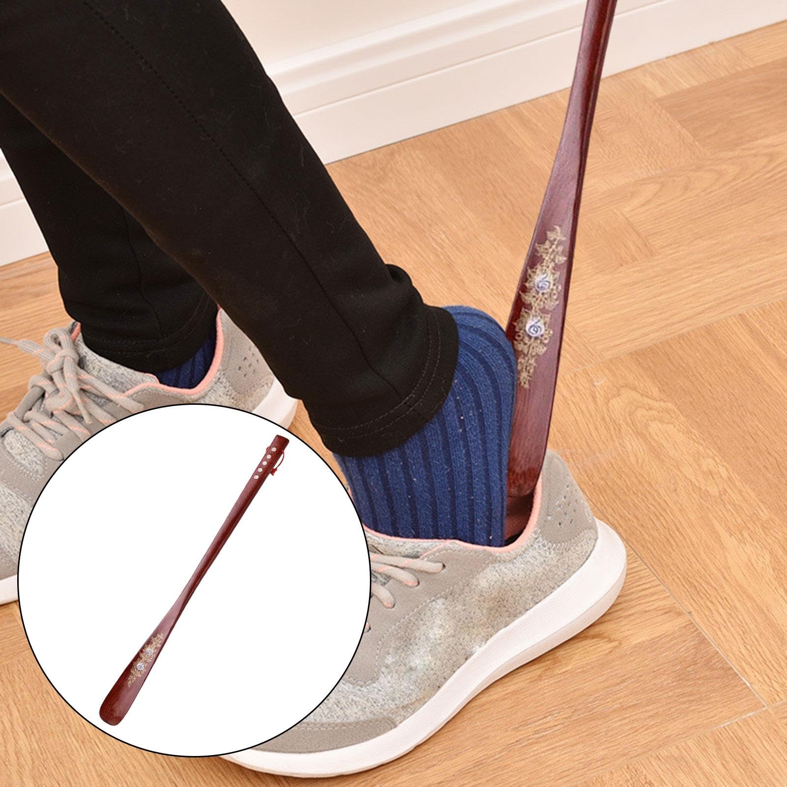 Calzador de Madera con Mango Largo de 70 Cm para Quitar Zapatos, Rojo