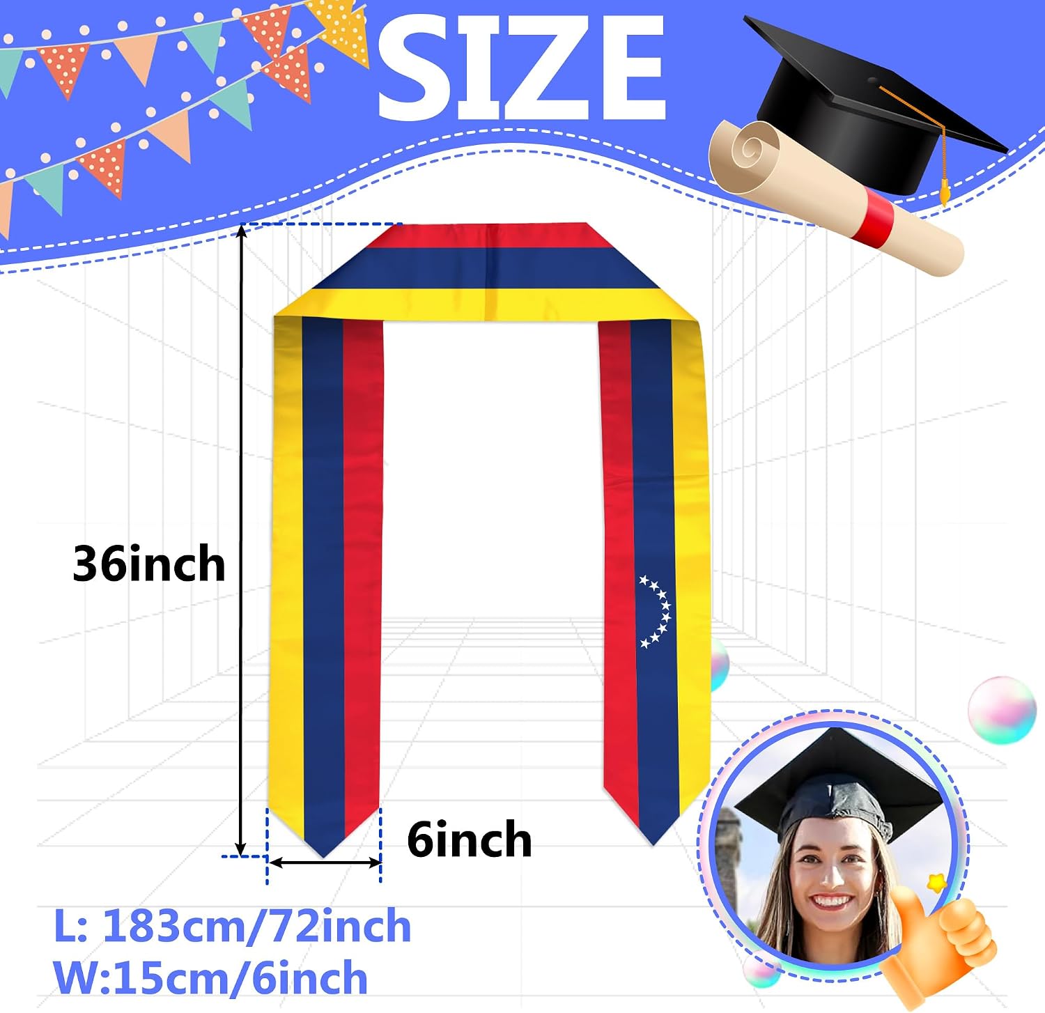 Venezuela Flag Graduation Stole Sash, Venezuela Flag Graduation Shawl Sash Stole Wraps Scarf For International Study Pride Women Men