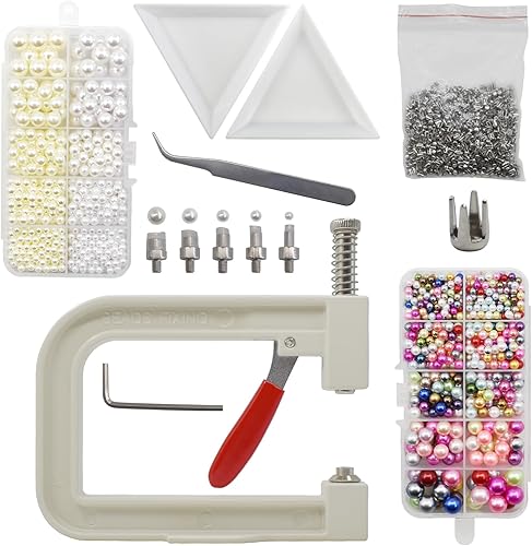 SHRJ Herramientas de ajuste de perlas, máquina de prensa manual con cuentas de perlas coloridas, remaches y pinzas, para decorar ropa, vestidos,